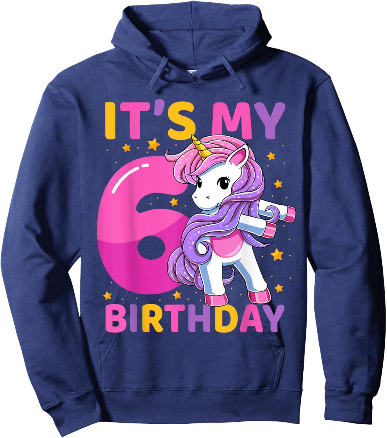 6 Years Old Unicorn Flossing 6th Birthday Party Girls Kids Hoodie - Hoodie | Navy