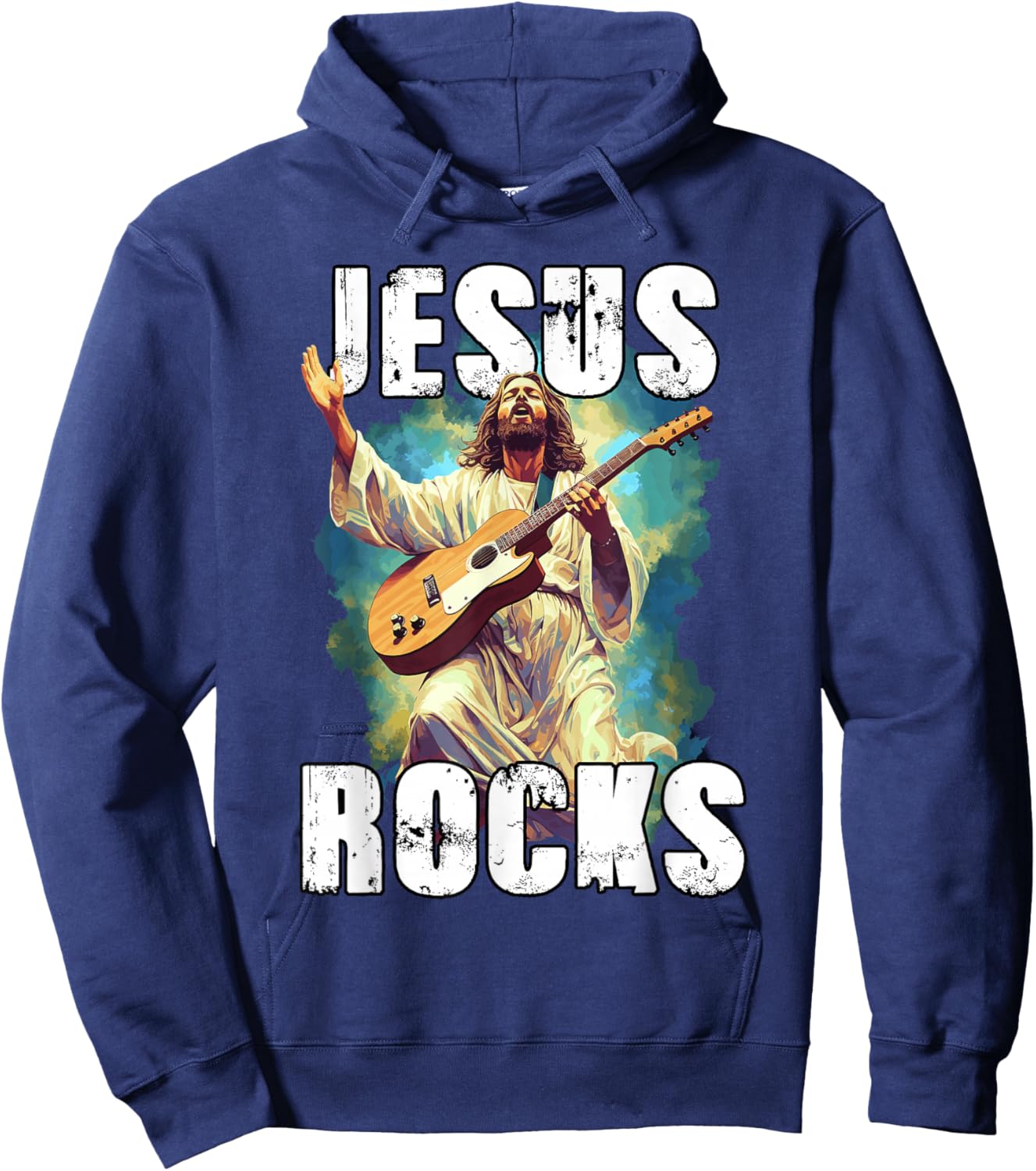Jesus Rocks with Guitar - Funny Christian Rocks Church Hoodie - Hoodie | Navy