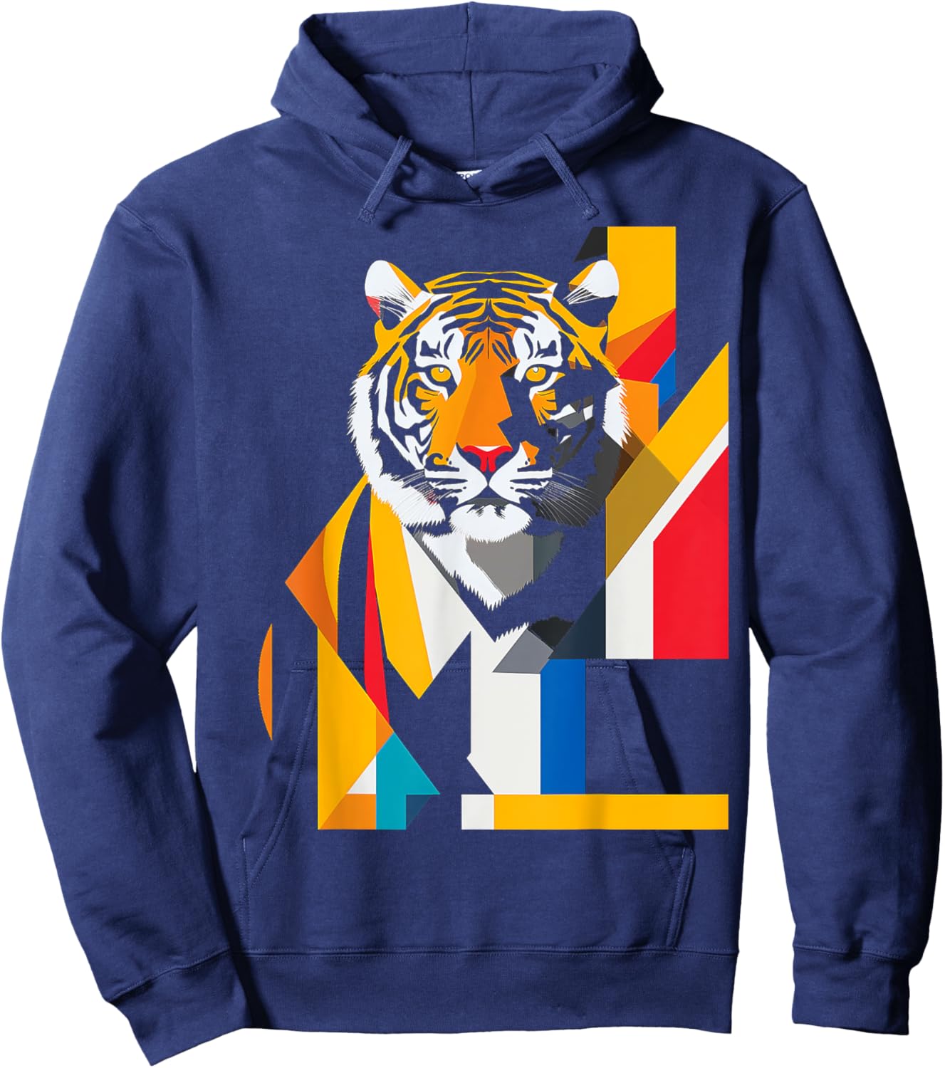 Tiger Abstract Colorful Animal Art Geometric Graphic Tiger Hoodie - Hoodie | Navy