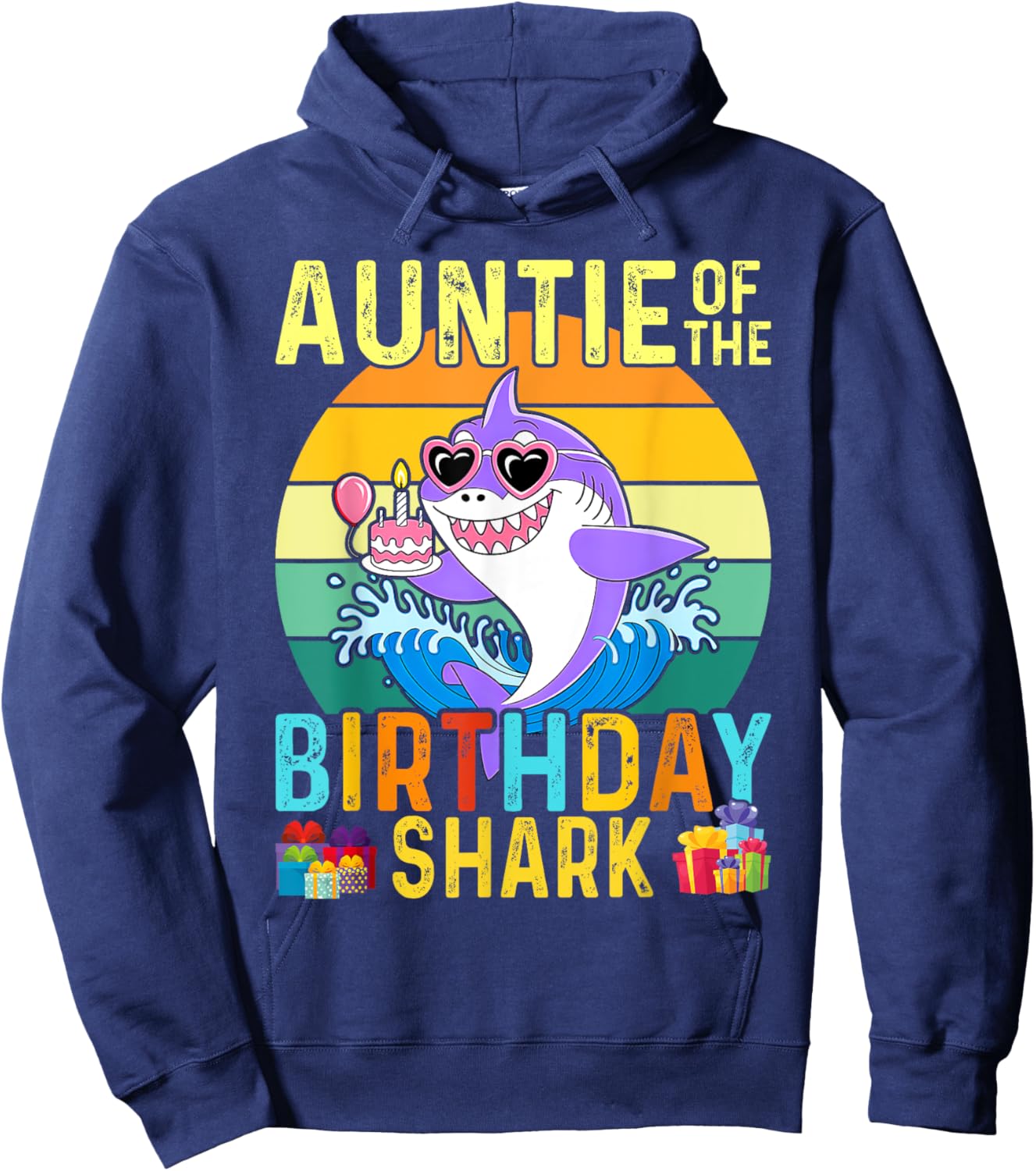 Auntie of The Shark Birthday Aunt Matching Family Hoodie - Hoodie | Navy