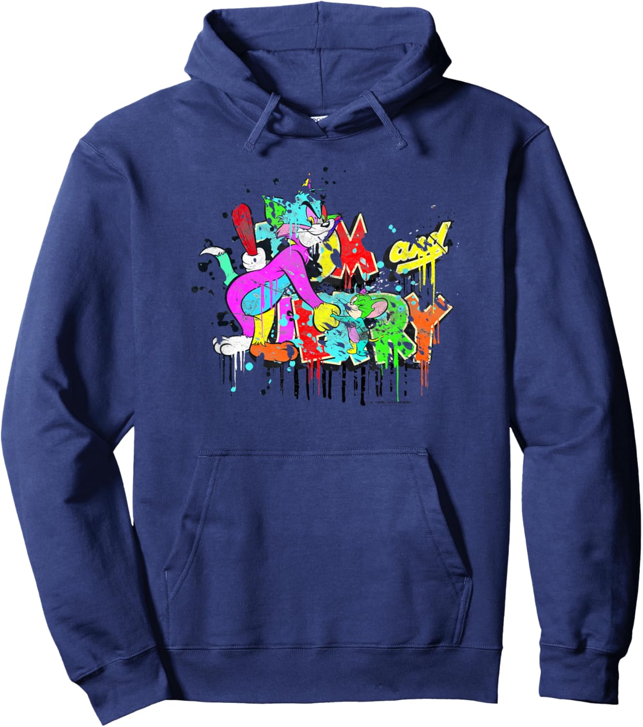 WB100 Tom and Jerry Paintball Splat Retro Color Portrait Hoodie - Hoodie | Navy