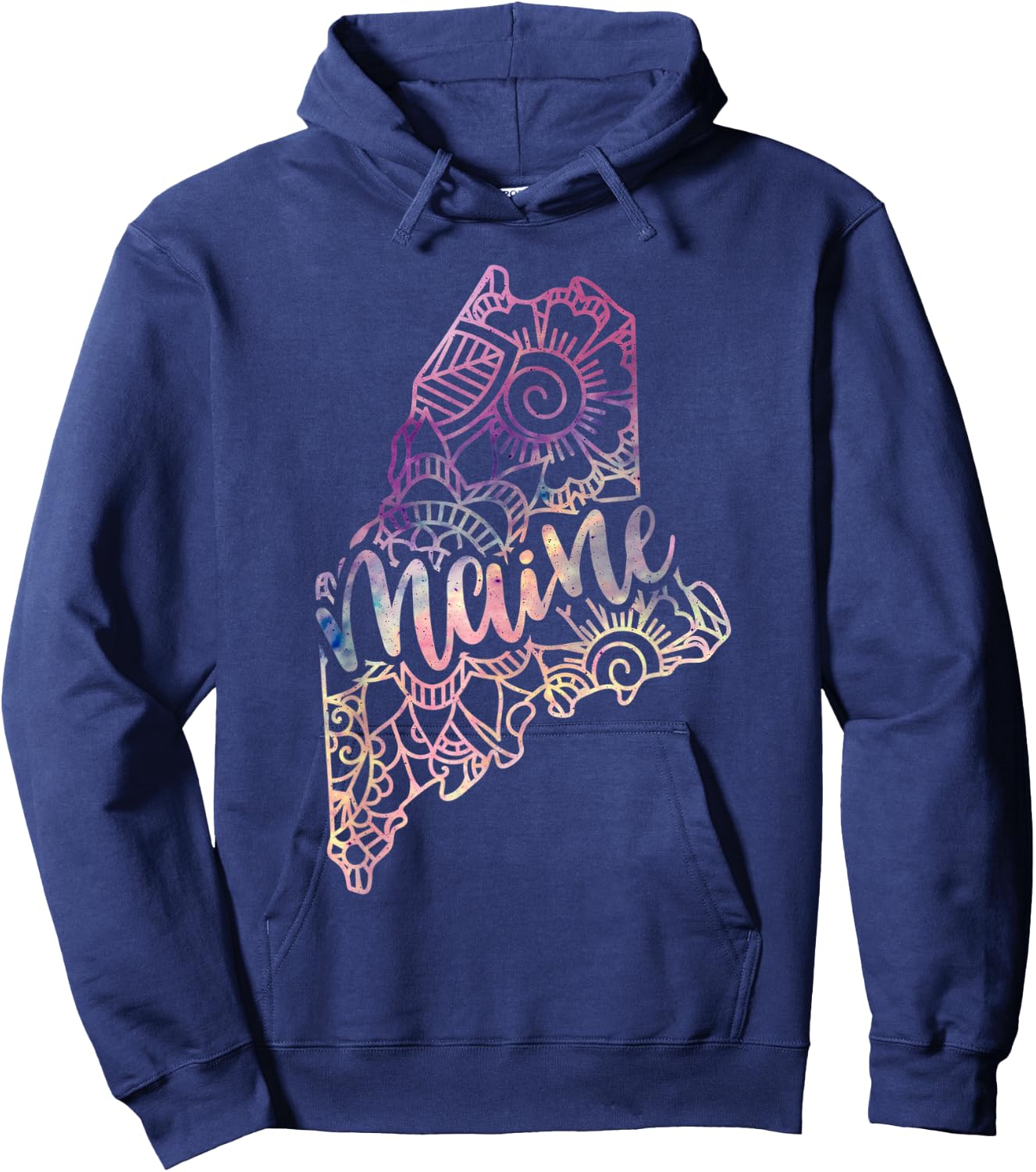 Maine Mandala Flowers Hippy Boho Ornate Yoga Men Women Hoodie - Hoodie | Navy