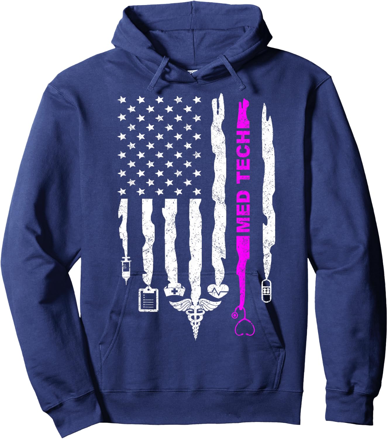 Funny Patriotic Med Tech USA Flag Nurses Med Tech Week Gifts Hoodie - Hoodie | Navy