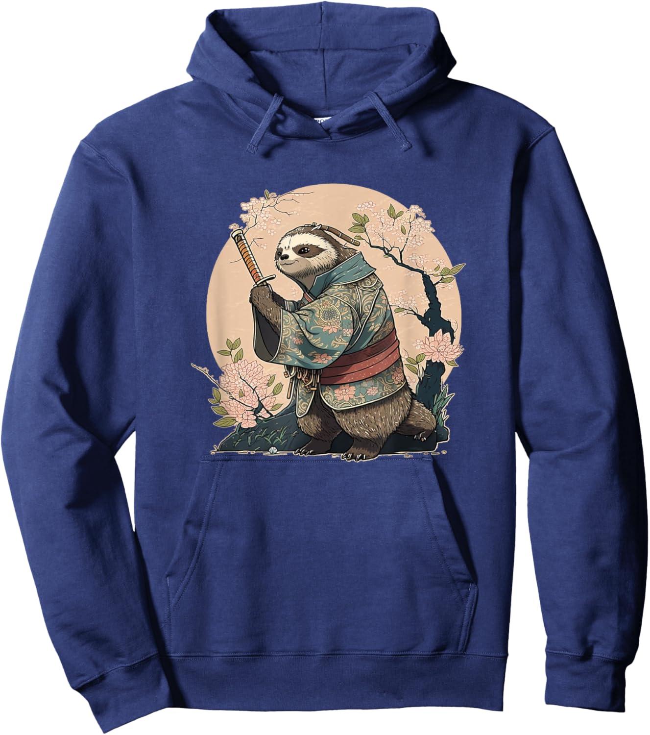 Kawaii Japanese Style Samurai Sloth Anime Hoodie - Hoodie | Navy