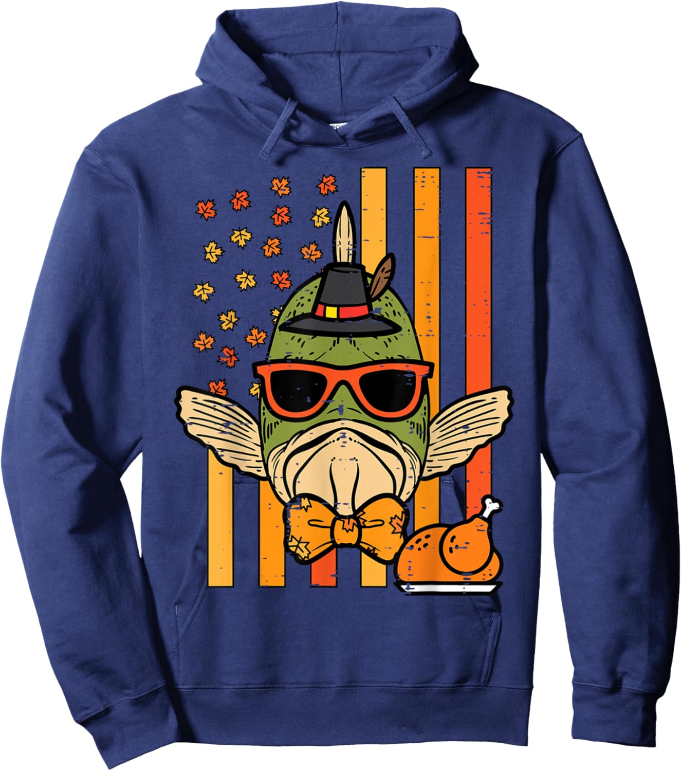 Thanksgiving Fish Flag Fall Patriot Fisherman Men Boys Kids Hoodie - Hoodie | Navy
