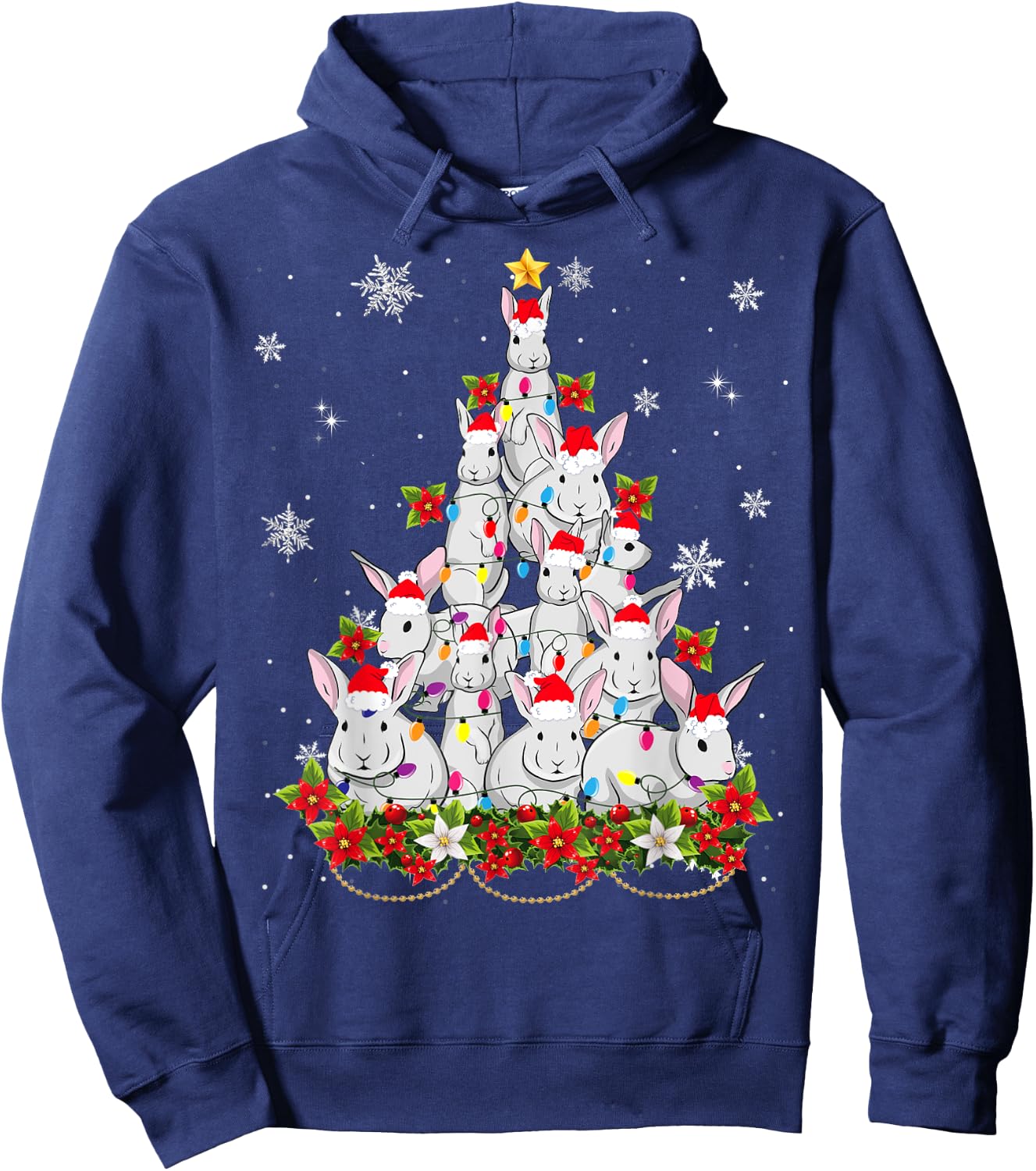 Santa Rabbit Bunny Christmas Tree Ornament Decor Gifts Hoodie - Hoodie | Navy