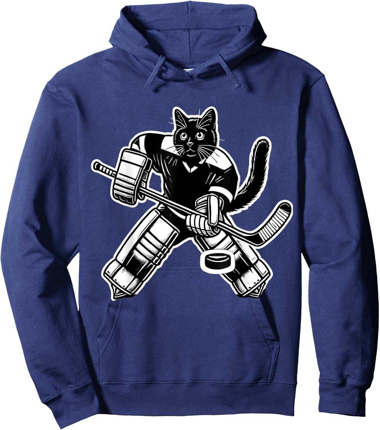 Funny Black Cat Ice Hockey Goalie Women Men Kids Hockey Fans Hoodie - Hoodie | Navy