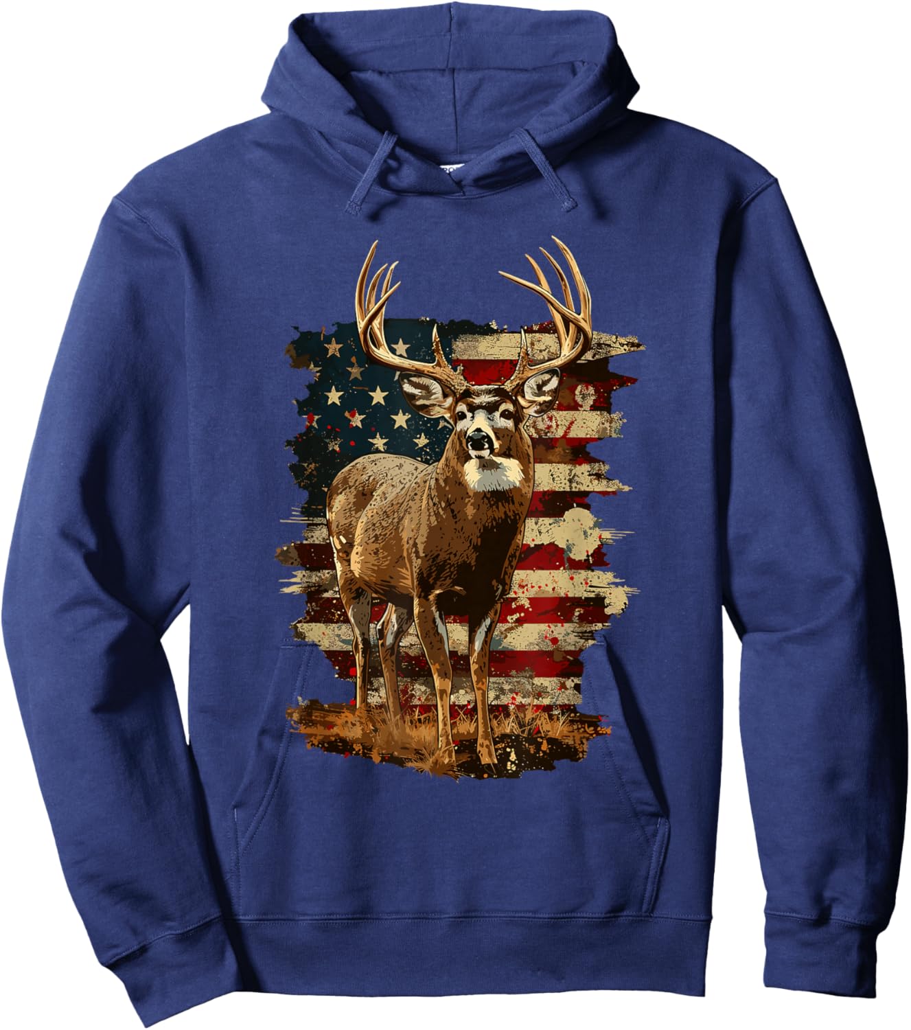 Whitetail Buck Deer Hunting 4th of July USA American Flag Hoodie - Hoodie | Navy