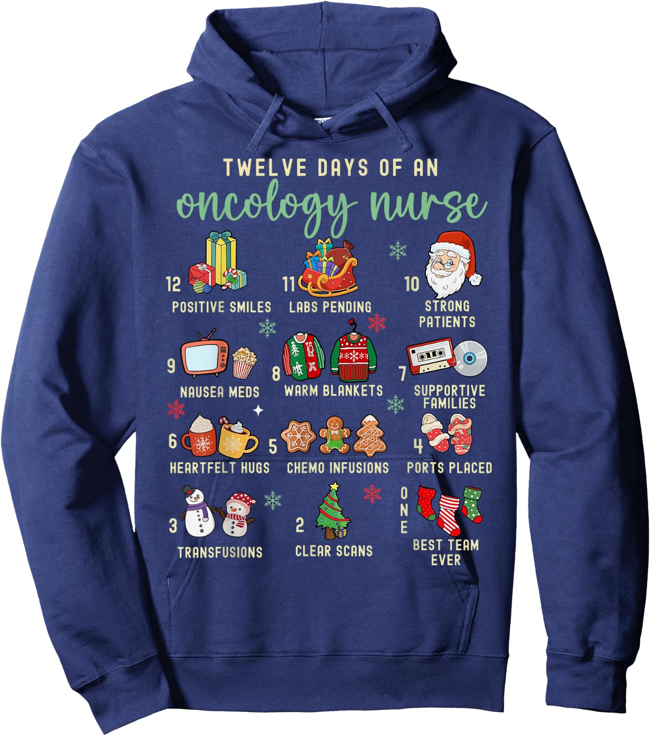 Christmas Oncology Rn Nurse 12 Days Of An Oncology Nurse Hoodie - Hoodie | Navy