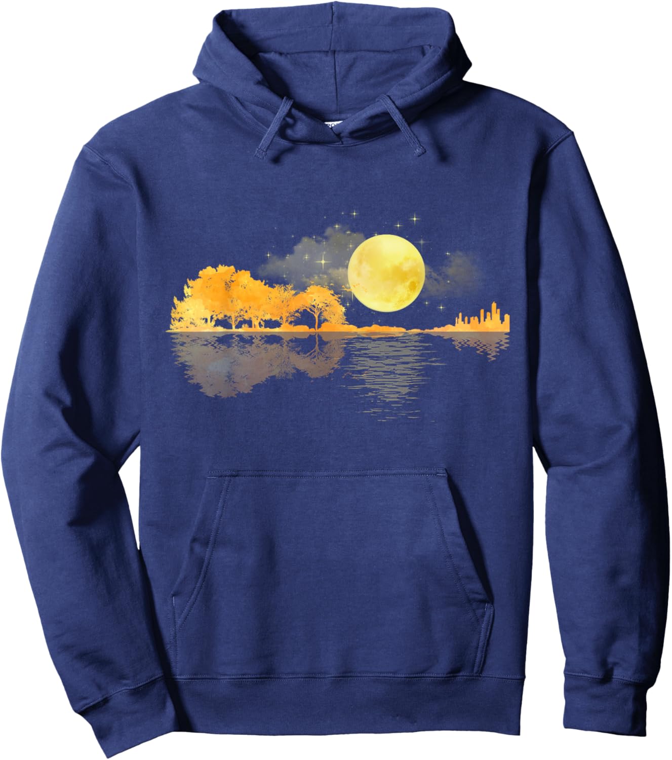 Guitar Nature Moon Retro Style Guitarist Acoustic Guitar Hoodie - Hoodie | Navy