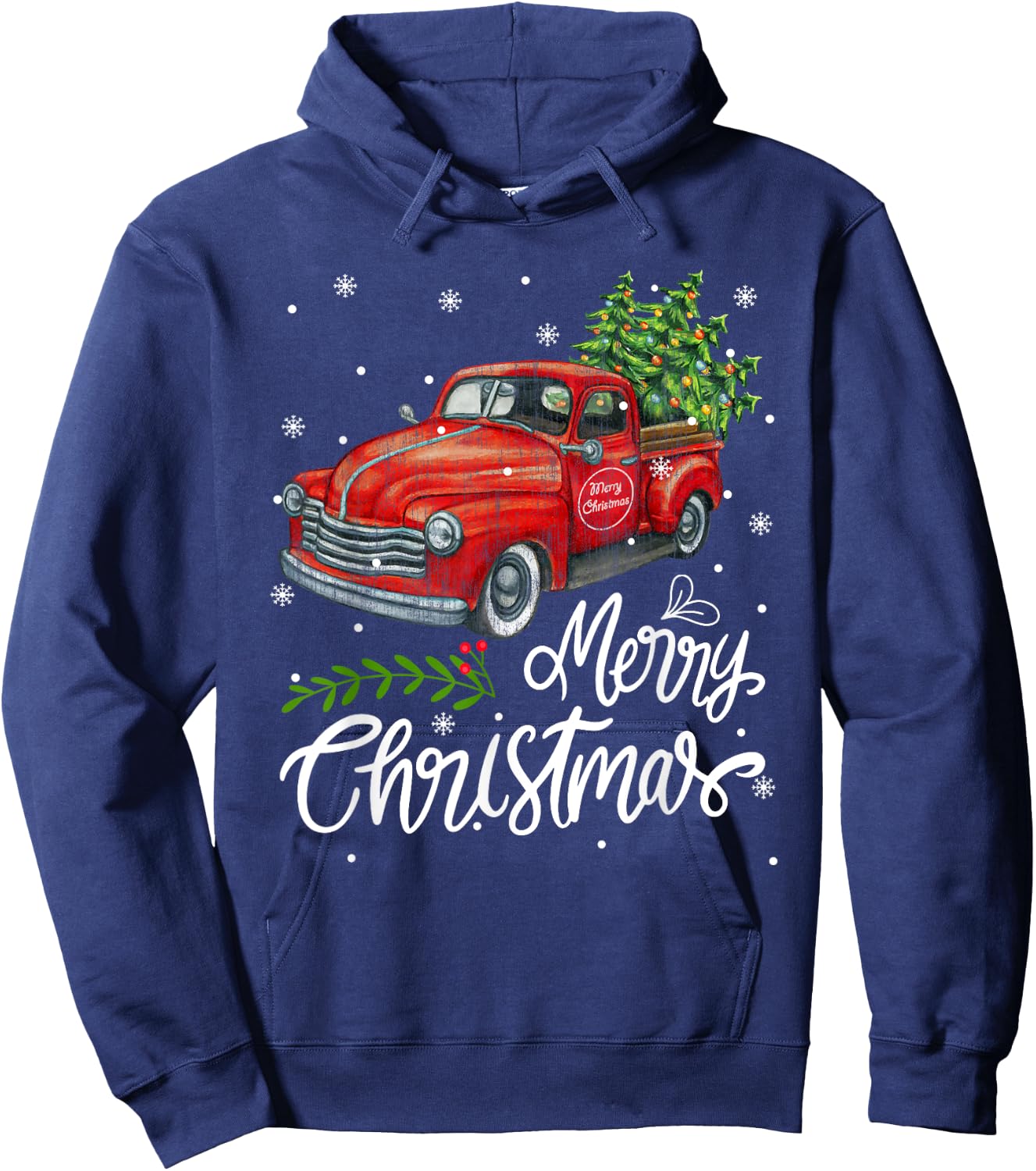 Vintage Wagon Red Truck Christmas Tree Pajama Family Xmas Hoodie - Hoodie | Navy
