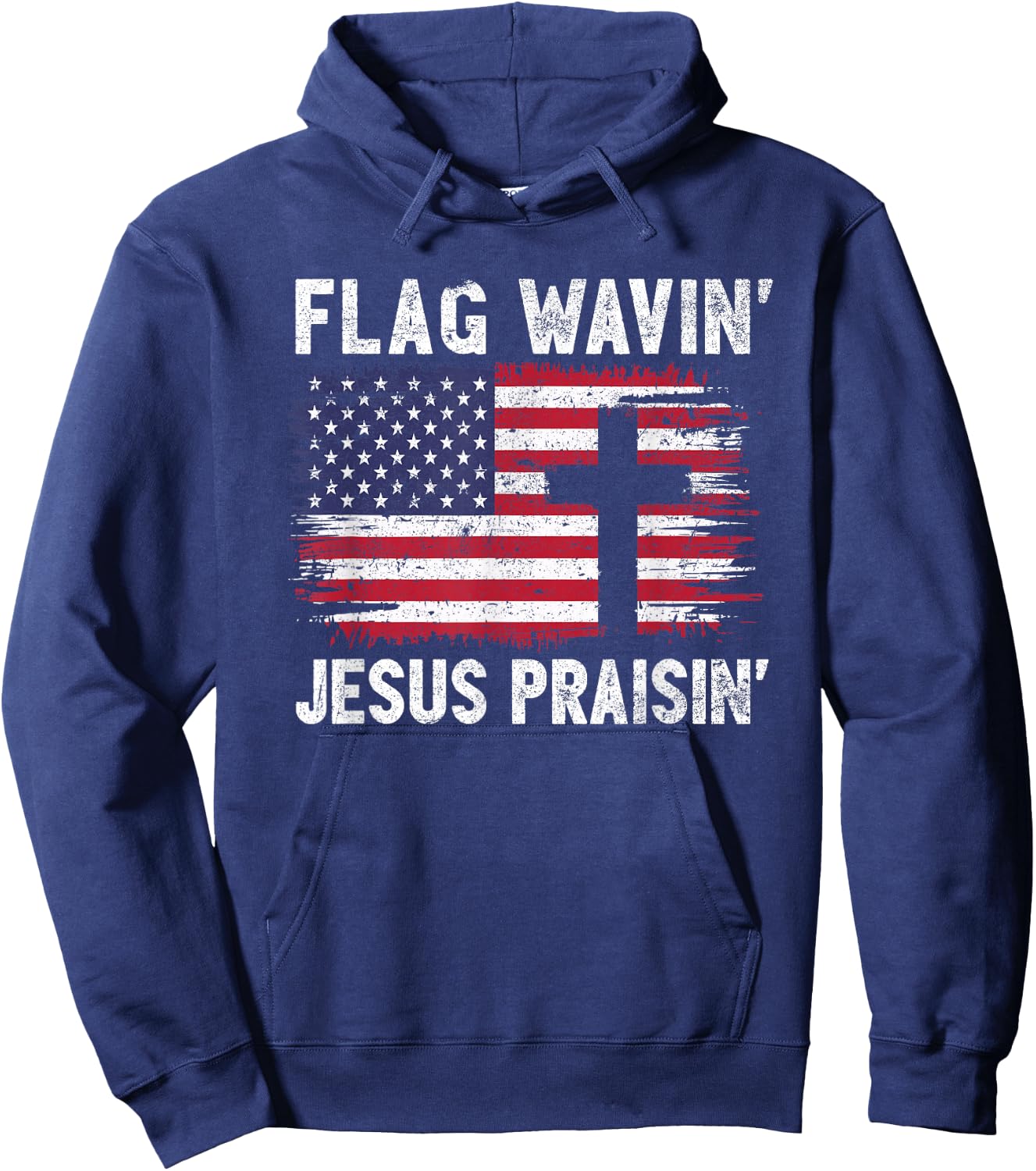 Faith & Freedom Christian America Flag Waving Jesus Praising Hoodie - Hoodie | Navy