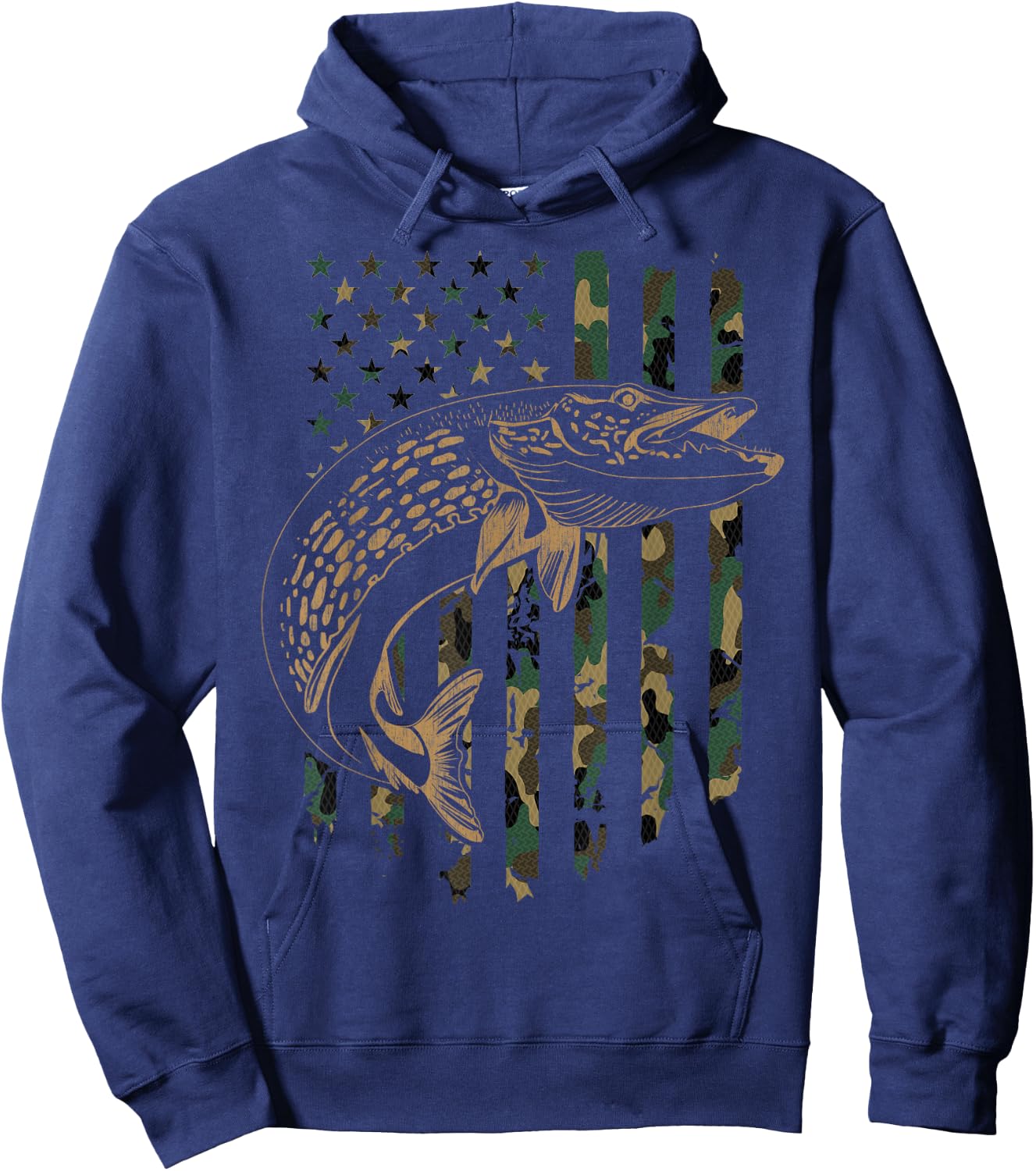 Pike Fishing American Flag Camouflage Muskie Fishing Camo Hoodie - Hoodie | Navy