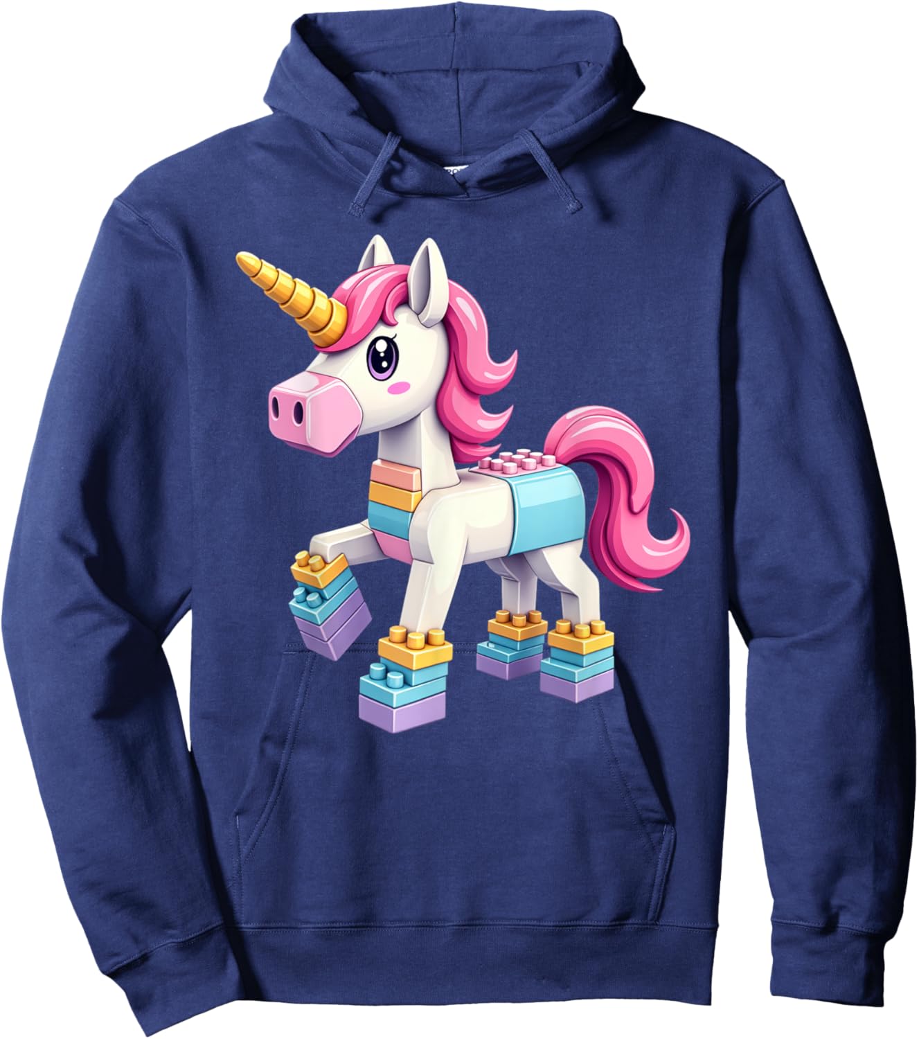 Block Building Unicorn Lover Master Builder Bricks Hoodie - Hoodie | Navy