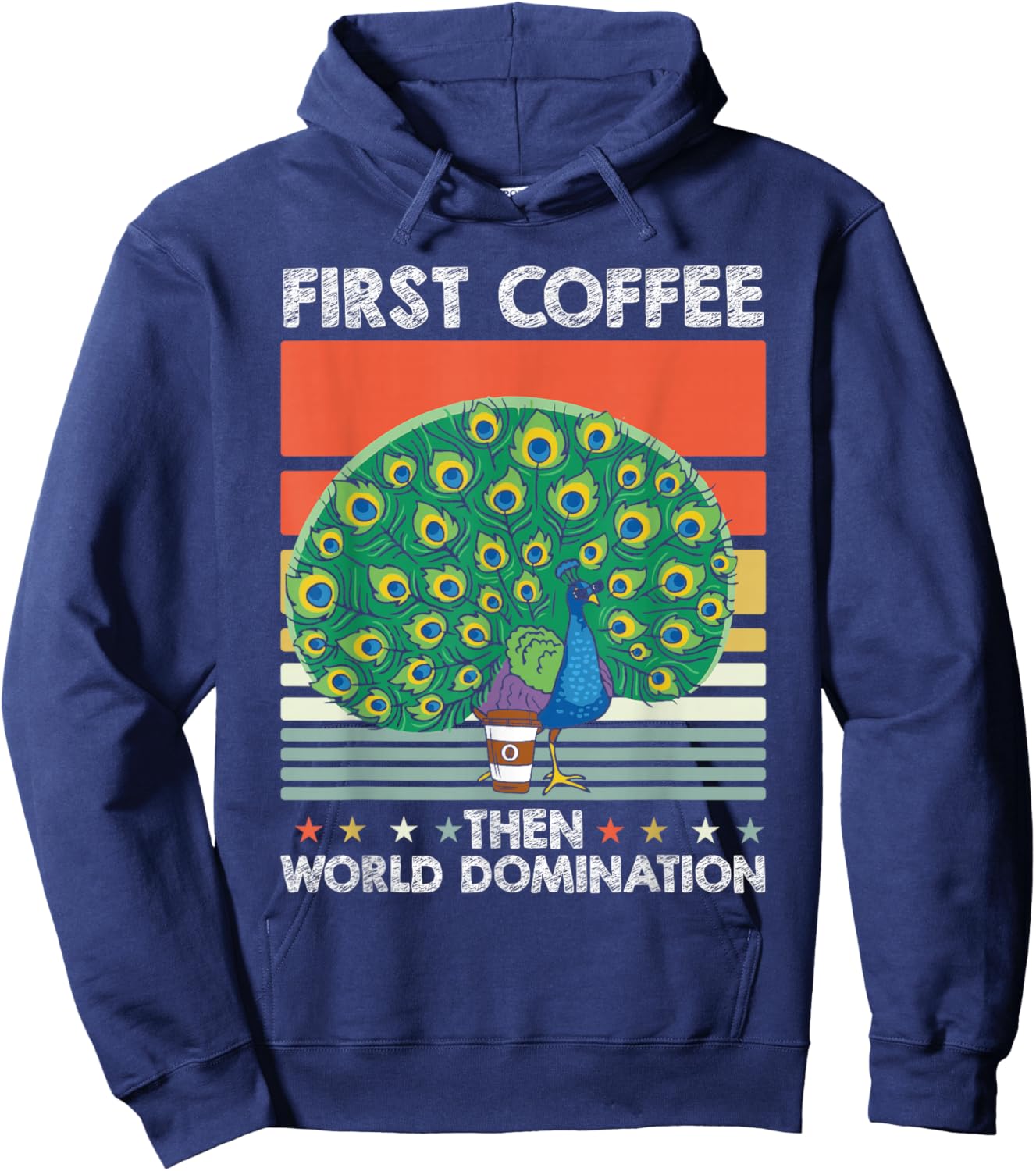 Retro Peafowl Coffee Ornithology - Wildlife Vintage Peacock Hoodie - Hoodie | Navy