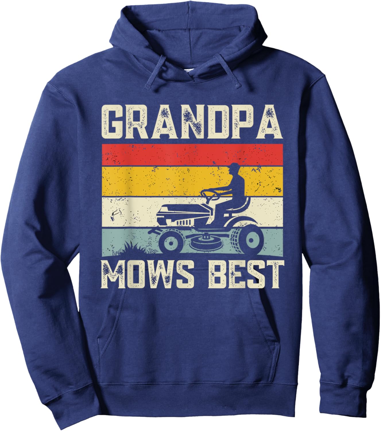 Grandpa Mows Best Retro Lawn Care Mowing Funny Father's Day Hoodie - Hoodie | Navy