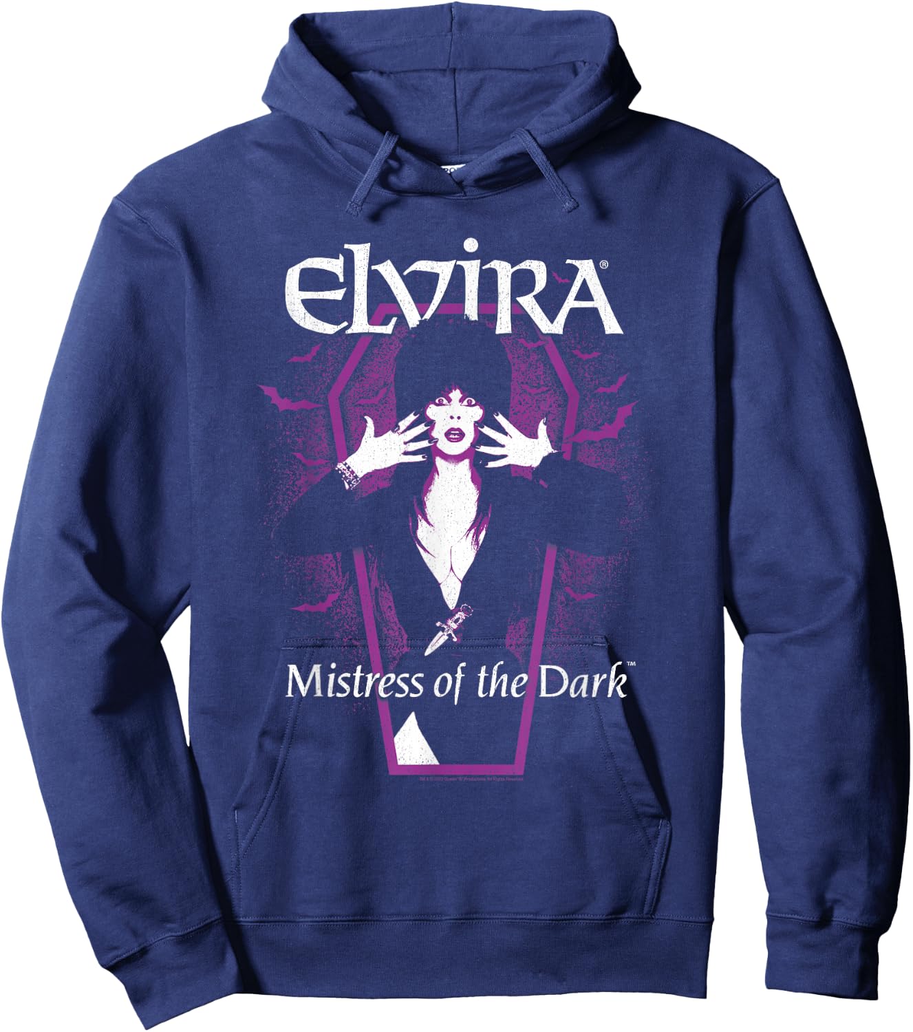 Elvira, Mistress of The Dark Purple Bats and Coffin Hoodie - Hoodie | Navy
