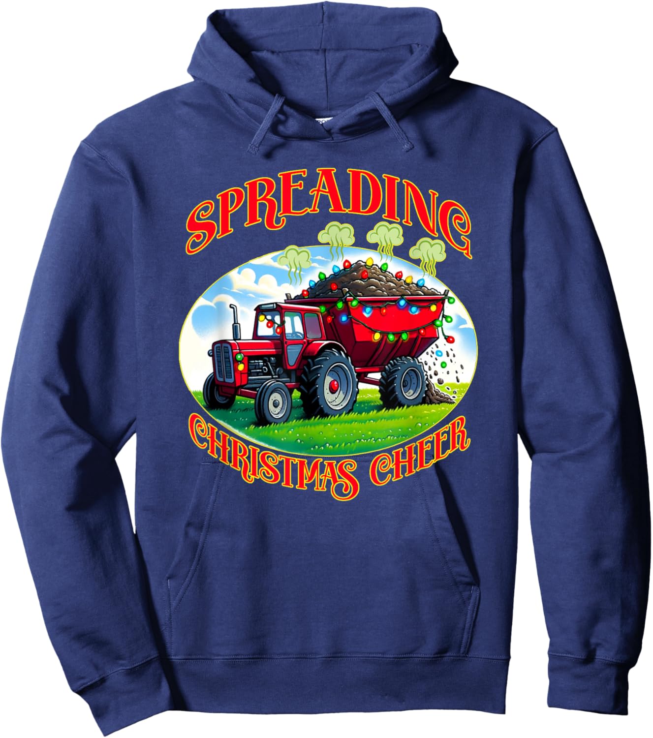 Farming farmer spreading Christmas cheer manure farm funny Hoodie - Hoodie | Navy