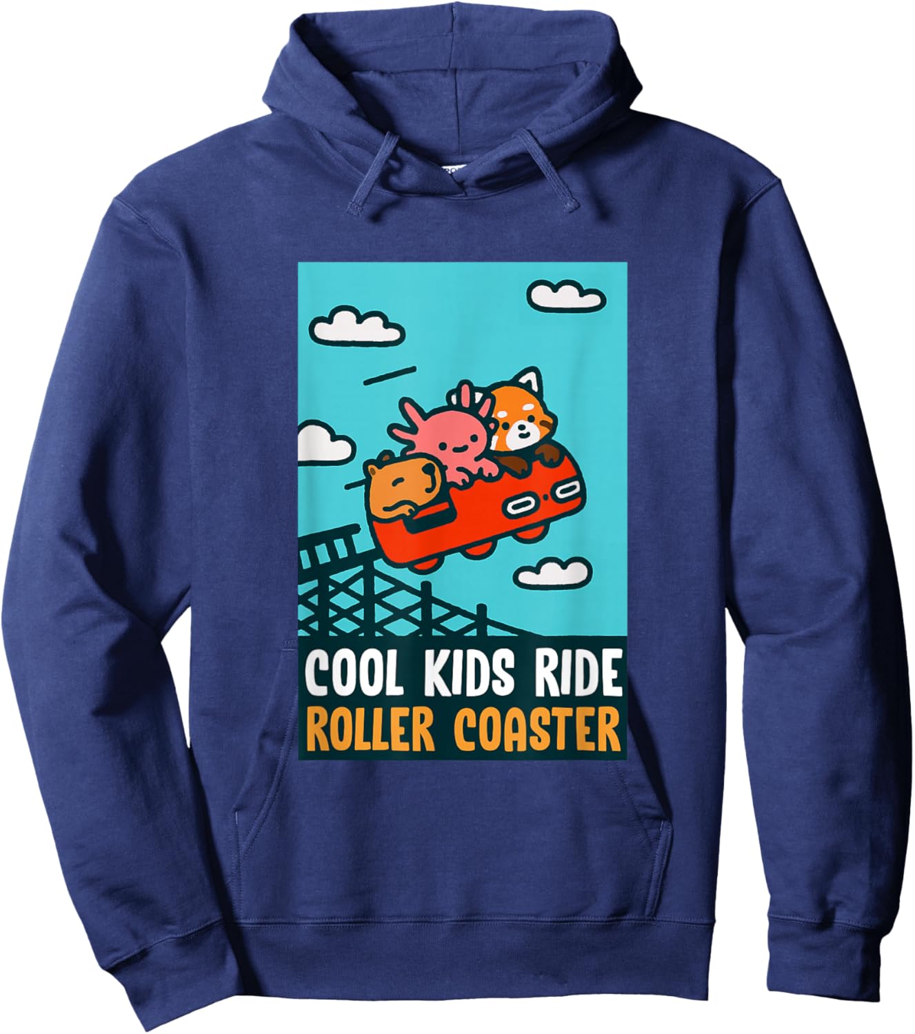 Red Panda, Axolotl, Capybara Riding A Roller Coaster Funny Hoodie - Hoodie | Navy
