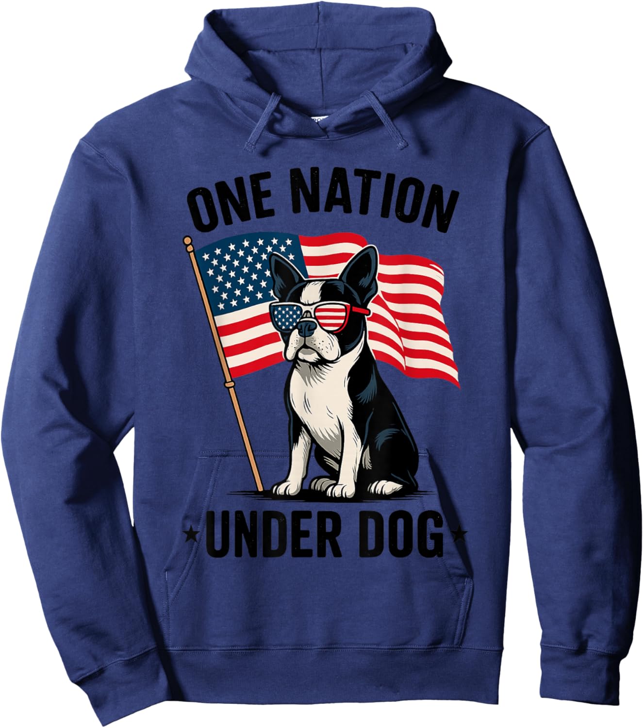 One Nation Under Dog Funny Patriotic Boston Terrier Lover Women Kids Hoodie - Hoodie | Navy