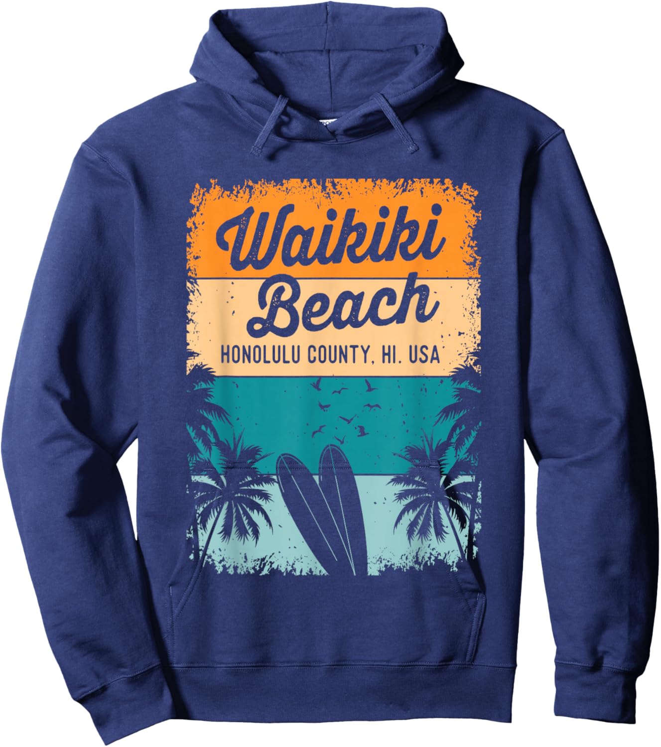 Retro Waikiki Beach Gifts Souvenir Men Women Honolulu Hawaii Hoodie - Hoodie | Navy