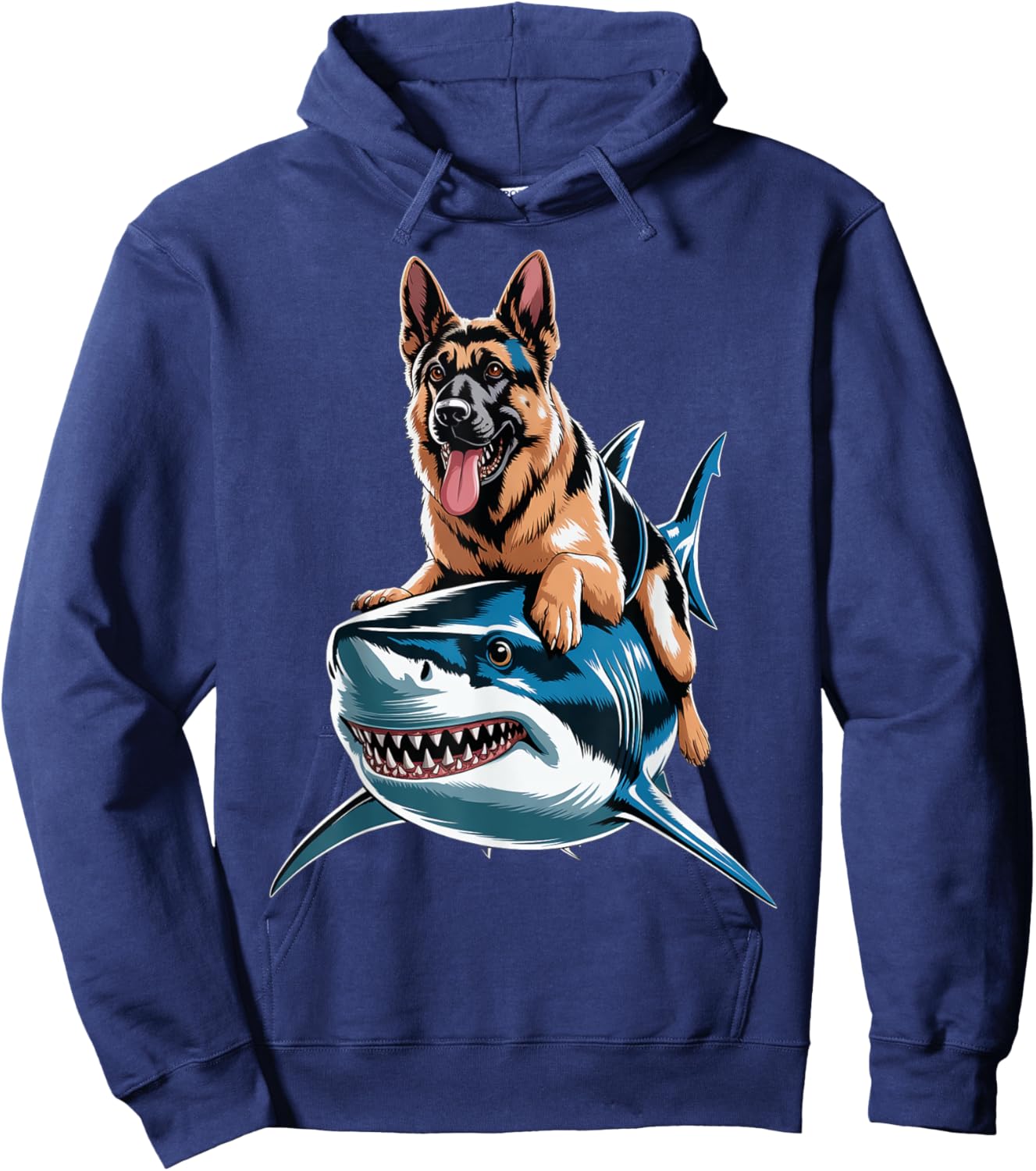 Funny German Shepherd Riding Shark Hoodie - Hoodie | Navy