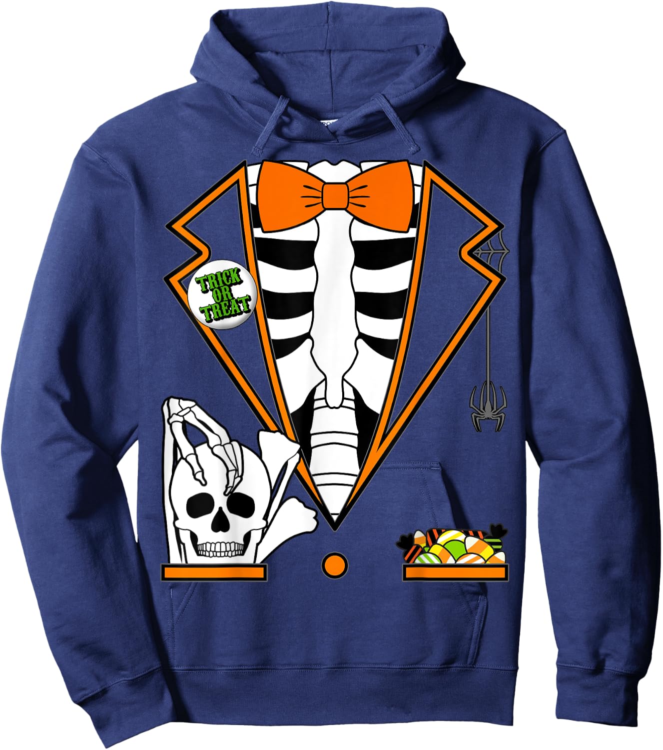 Easy Halloween Costume Shirts Orange Skeleton Tuxedo Hoodie - Hoodie | Navy