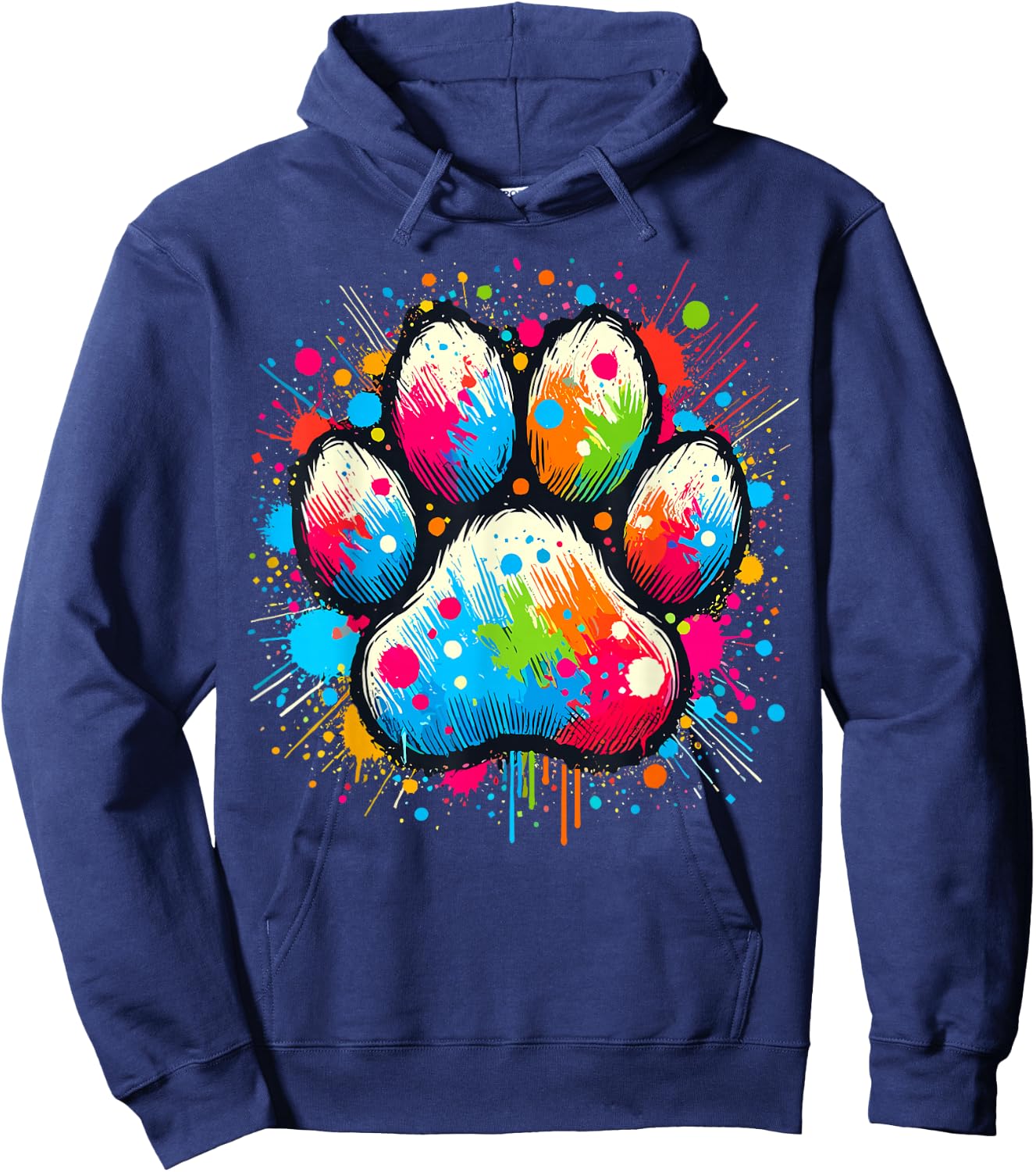 Colorful Paw Dog , -Adults & Kids, Black, Small, Short Sleeve, , Classic Fit Hoodie - Hoodie | Navy