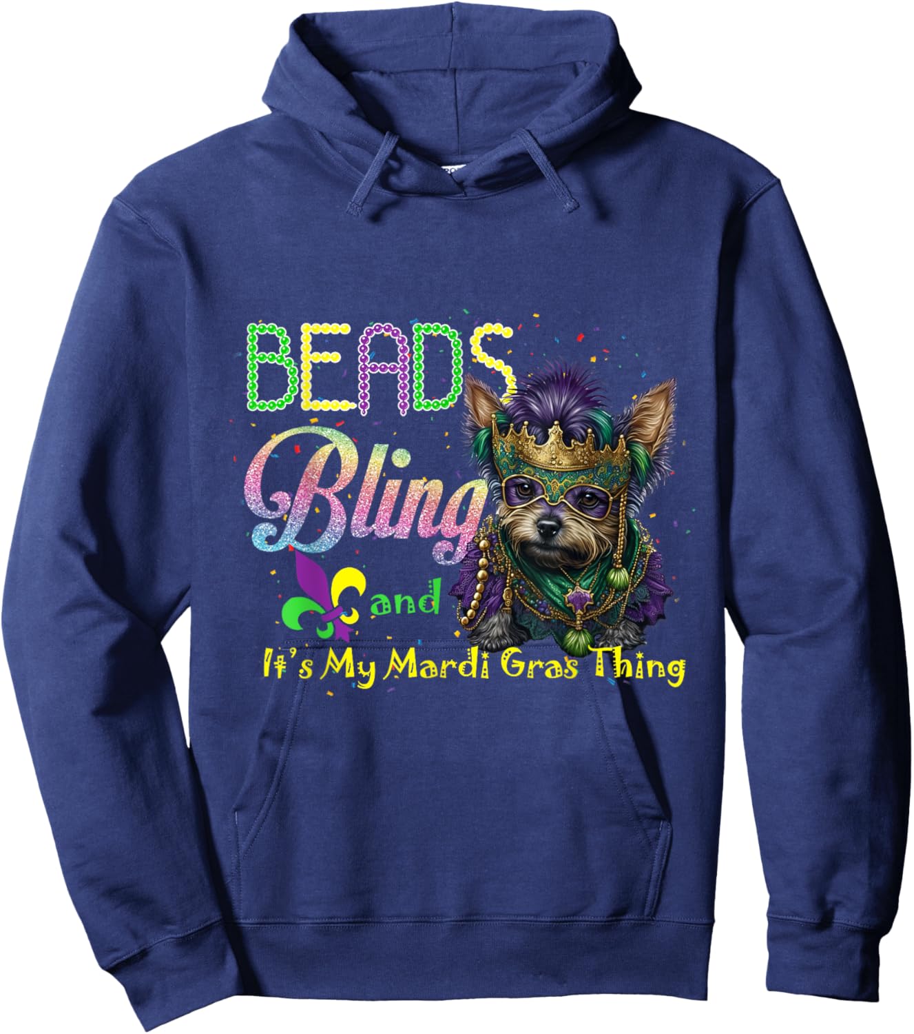 Beads Bling Yorkie Mardi Gras Thing Carnival Masquerade Hoodie - Hoodie | Navy