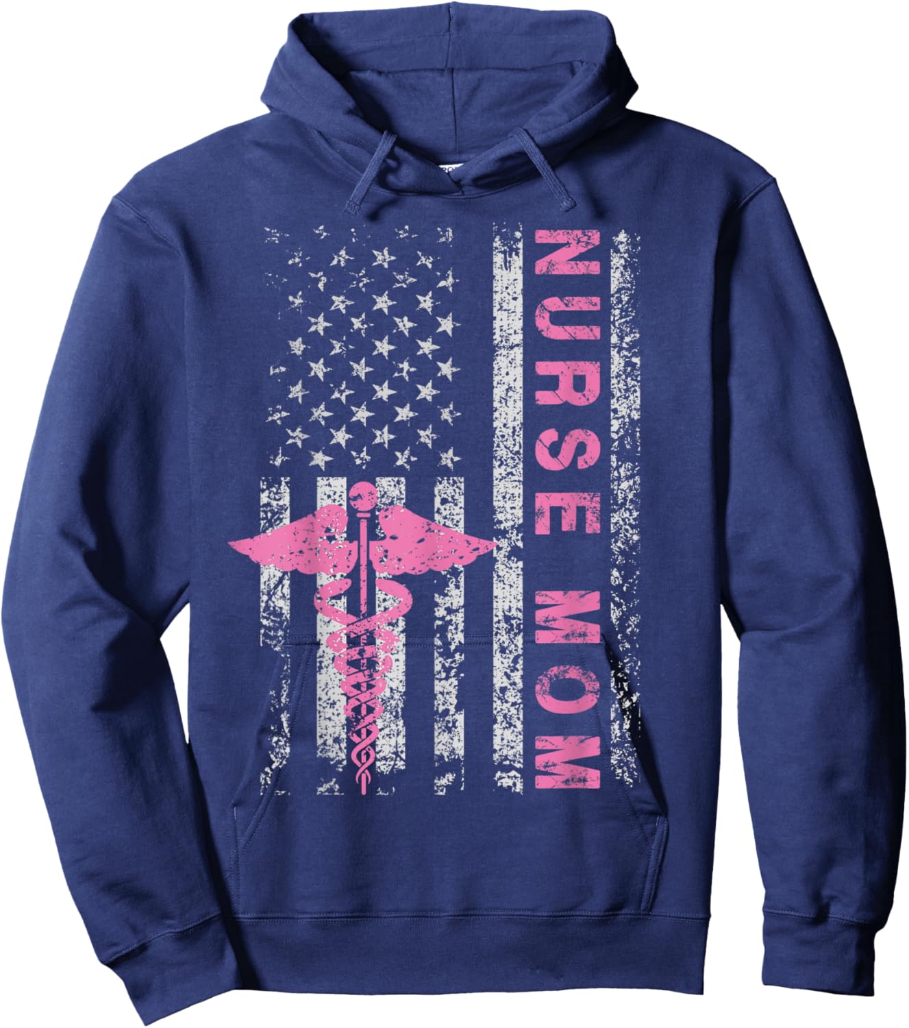 American Baby Nurse Mom USA Flag Funny Patriotic Vintage Women Men Hoodie - Hoodie | Navy
