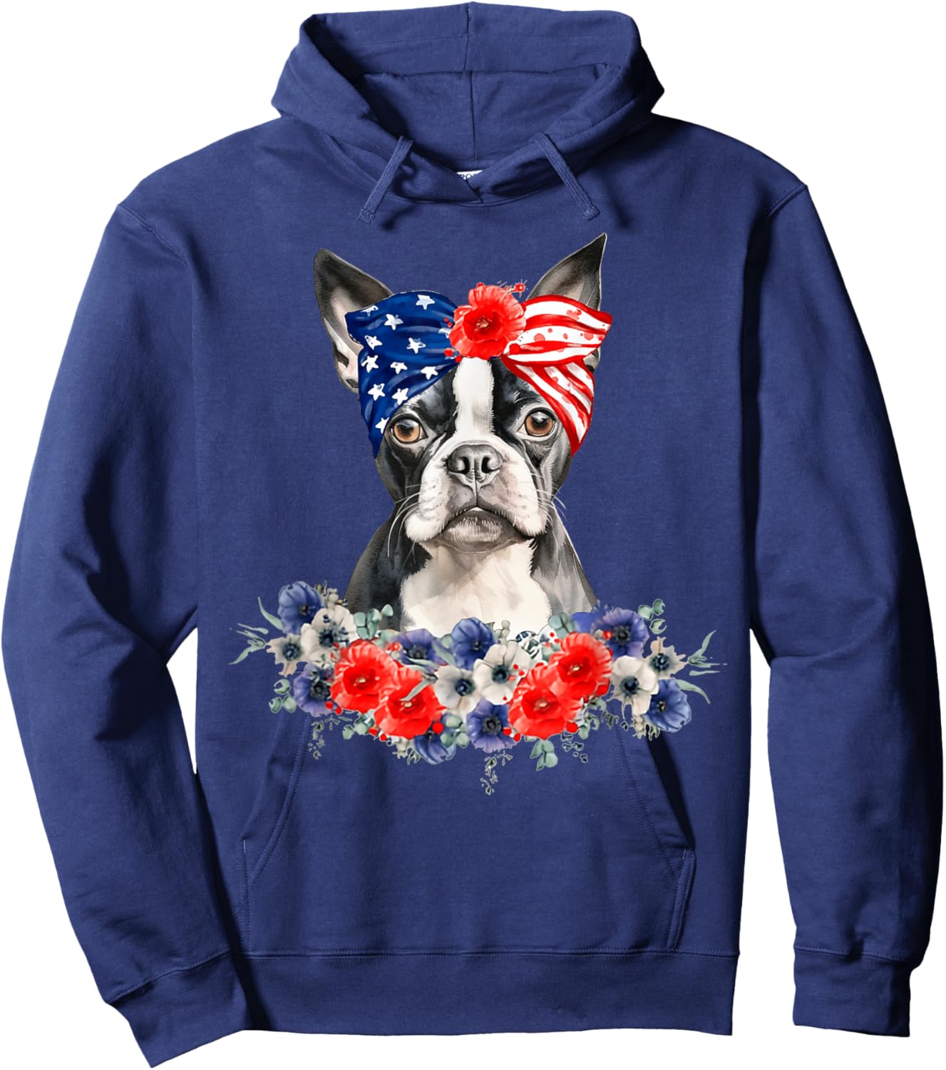 Boston Terrier Dog Bandana American Flag 4th Of July Hoodie - Hoodie | Navy