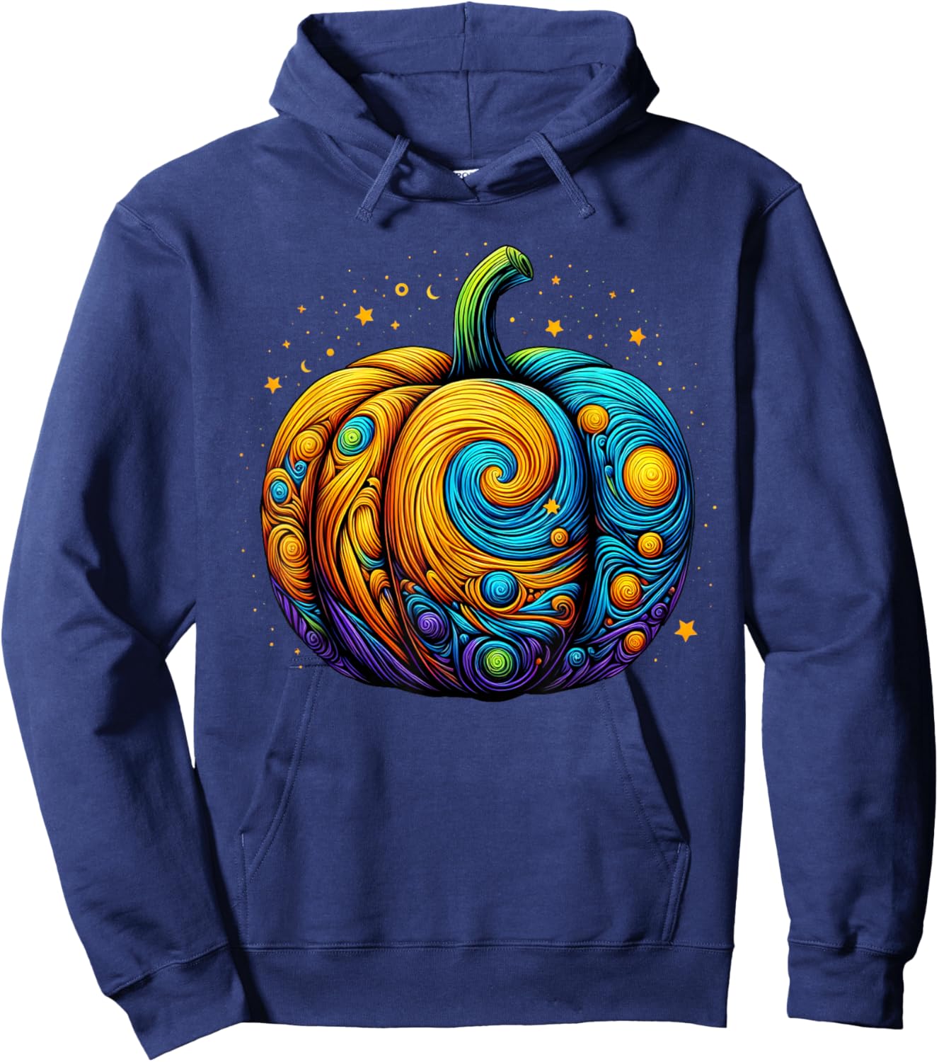 Pumpkin Halloween Starry Night Van Gogh Thanksgiving Fall Hoodie - Hoodie | Navy