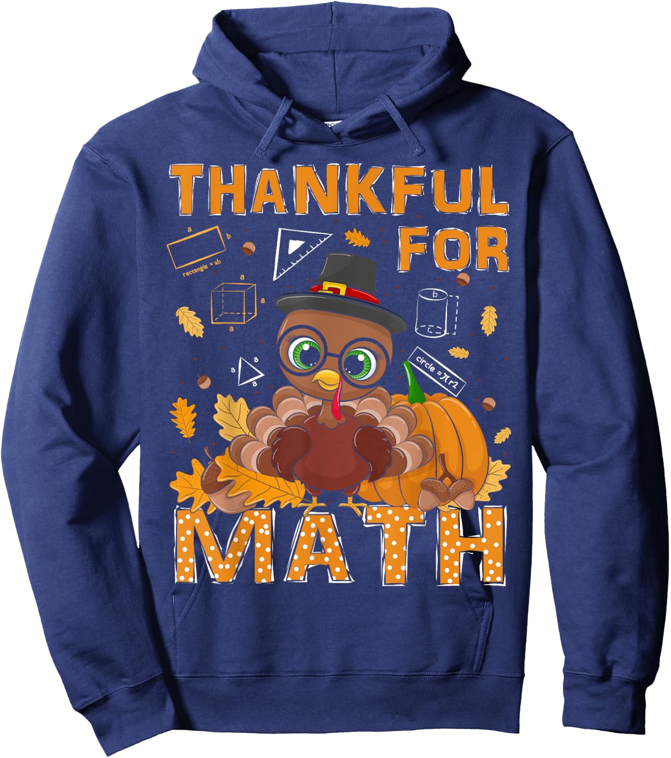 Thankful Math Turkey Teacher Happy Thanksgiving Hoodie - Hoodie | Navy