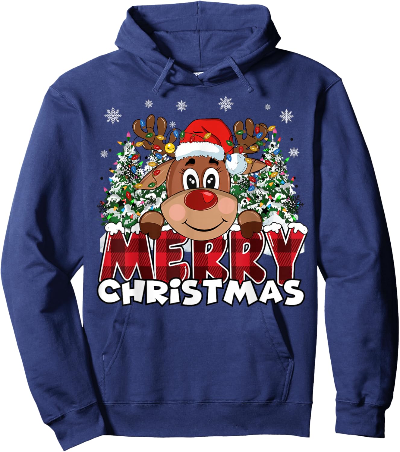 Funny Reindeer Xmas Men Women Family Merry Christmas Hoodie - Hoodie | Navy