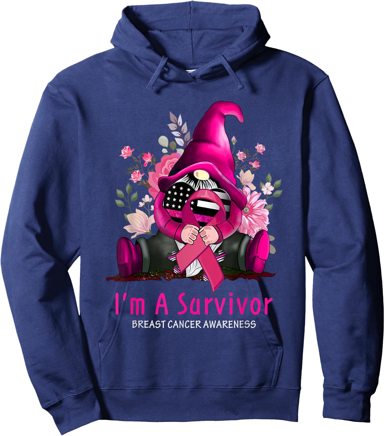 I’m A Survivor Gnome Pink Ribbon Breast Cancer Awareness Hoodie - Hoodie | Navy