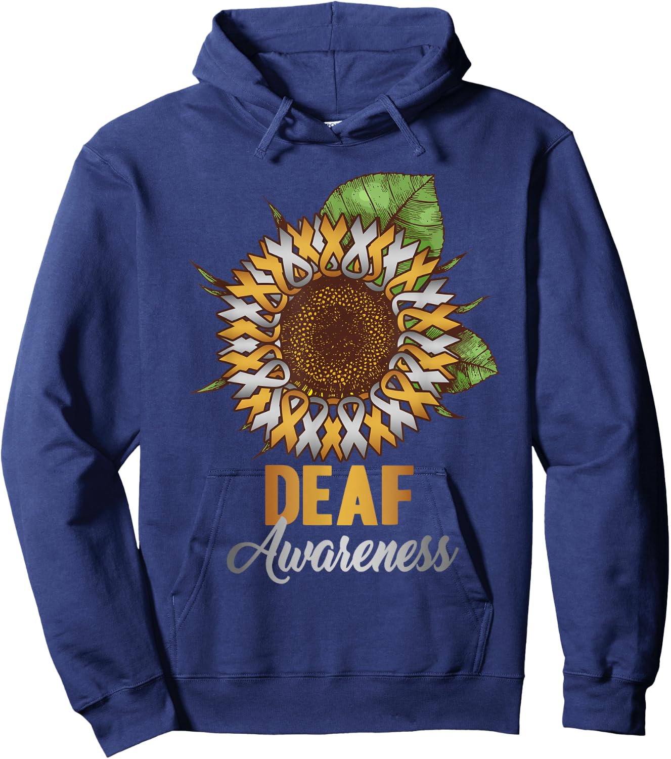 Deaf Awareness - Sunflower Gold and Silver Ribbon Hoodie - Hoodie | Navy