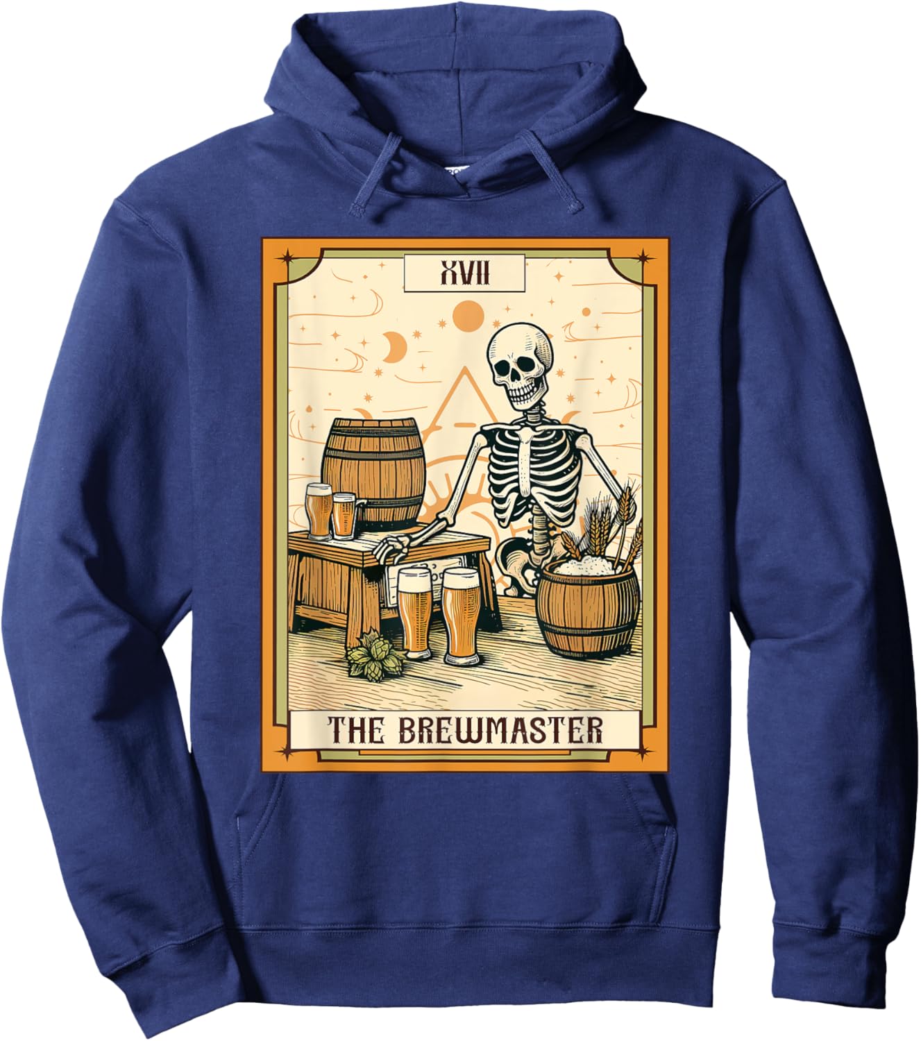 Funny Skeleton Craft Beer Drinking The Brewmaster Tarot Card Hoodie - Hoodie | Navy