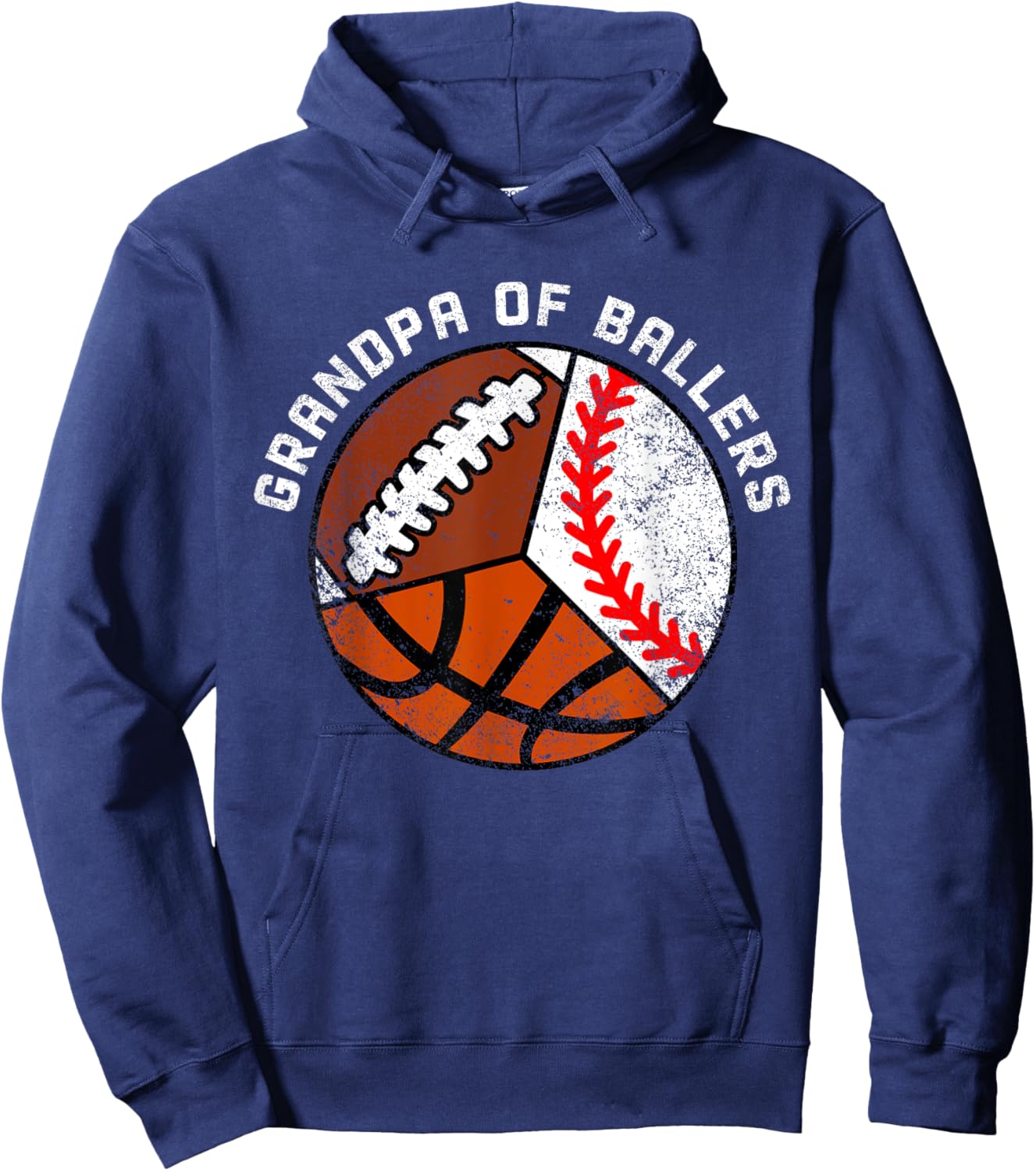 Grandpa Of Ballers Funny Baseball Basketball Football Hoodie - Hoodie | Navy