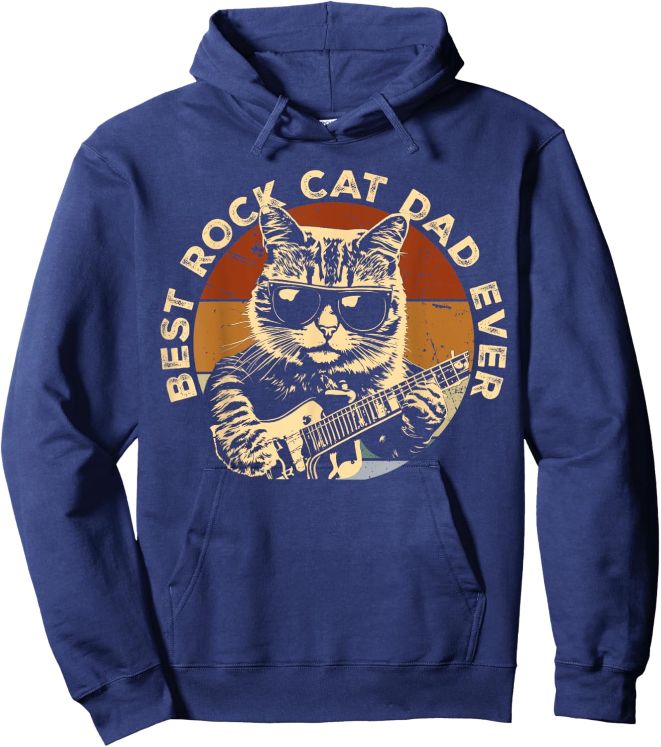 Best Rock Cat Dad Ever Funny Cat Playing Guitar Hoodie - Hoodie | Navy