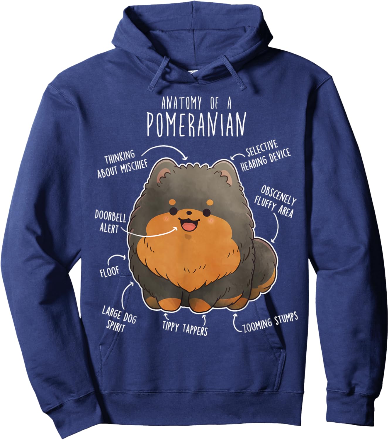 Black and Tan Pomeranian Dog Anatomy, Funny Cute Pet Pom Mom Hoodie - Hoodie | Navy