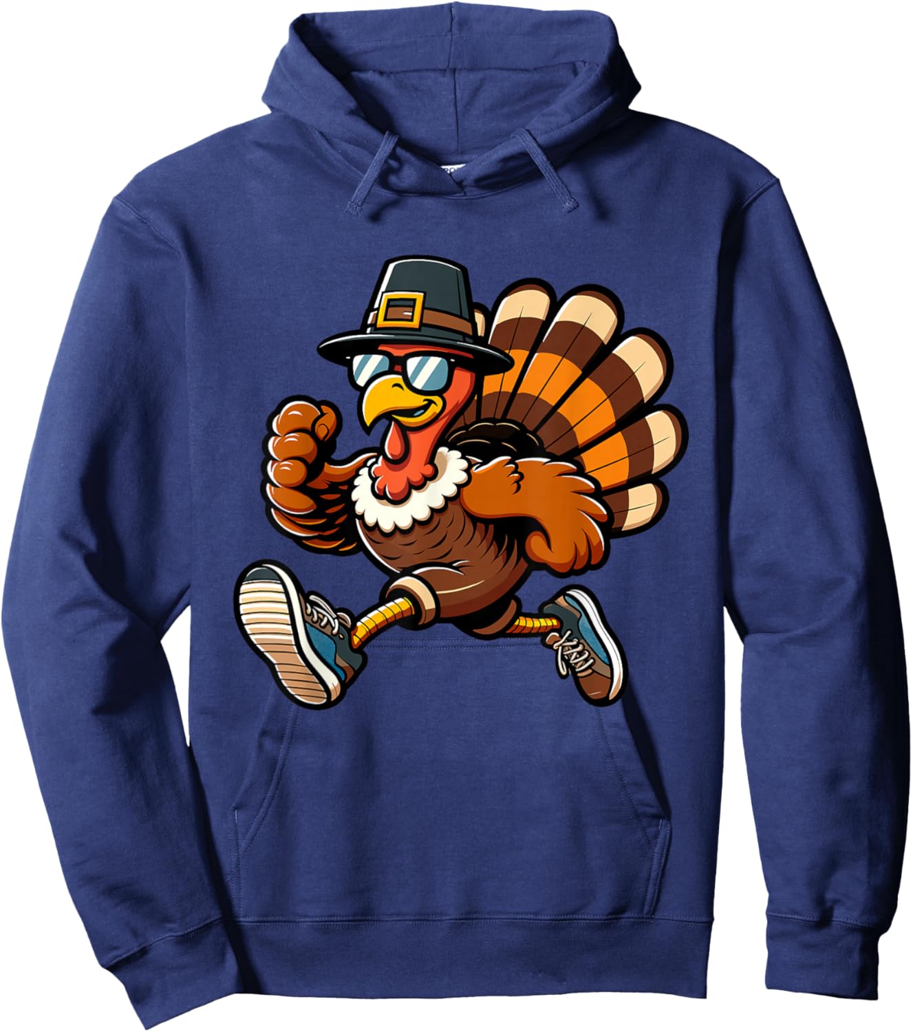 Running Turkey- Turkey Trot Running Thanksgiving Hoodie - Hoodie | Navy