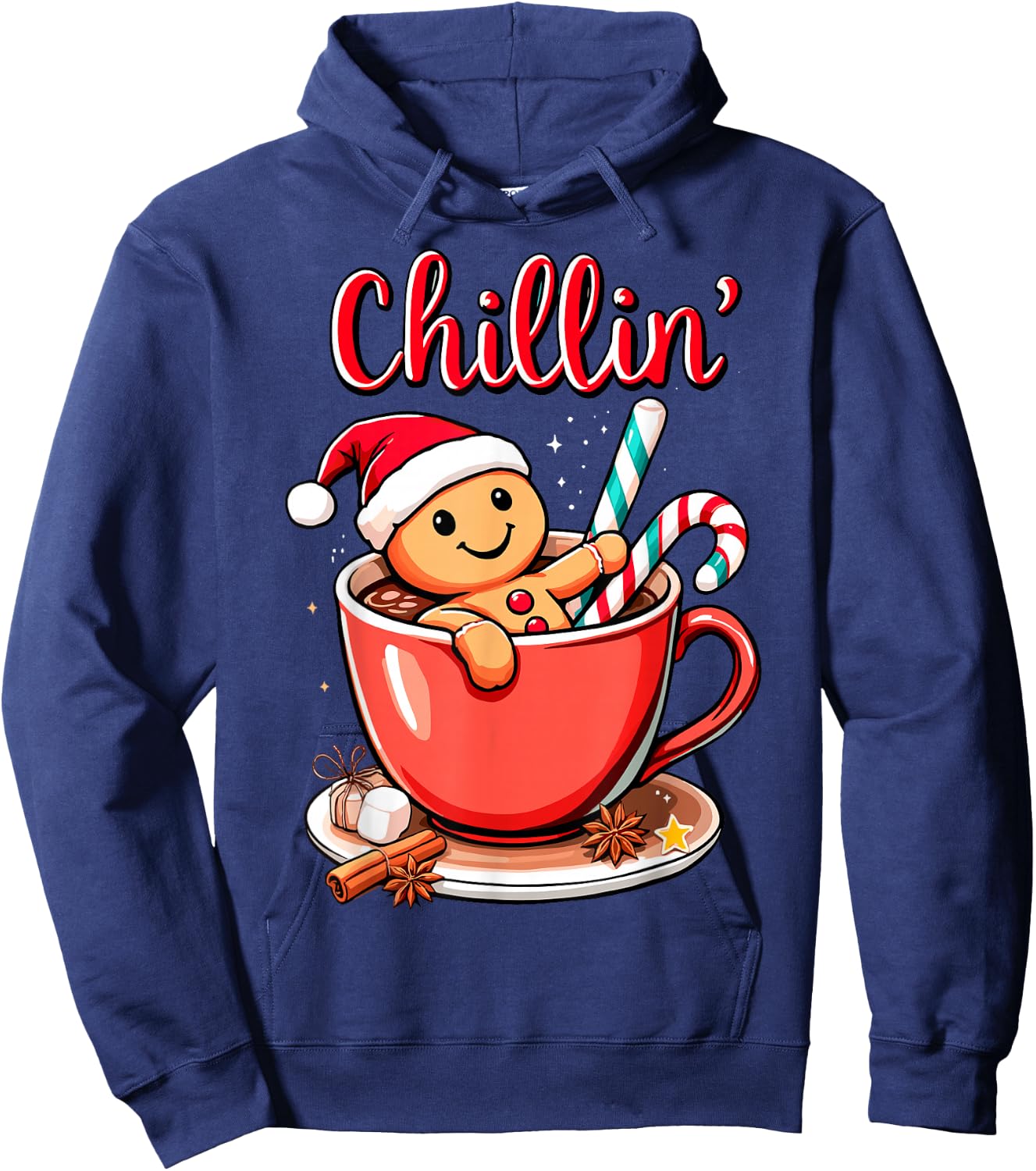 Christmas Chillin' Gingerbread Coffee Bath Funny Xmas Party Hoodie - Hoodie | Navy