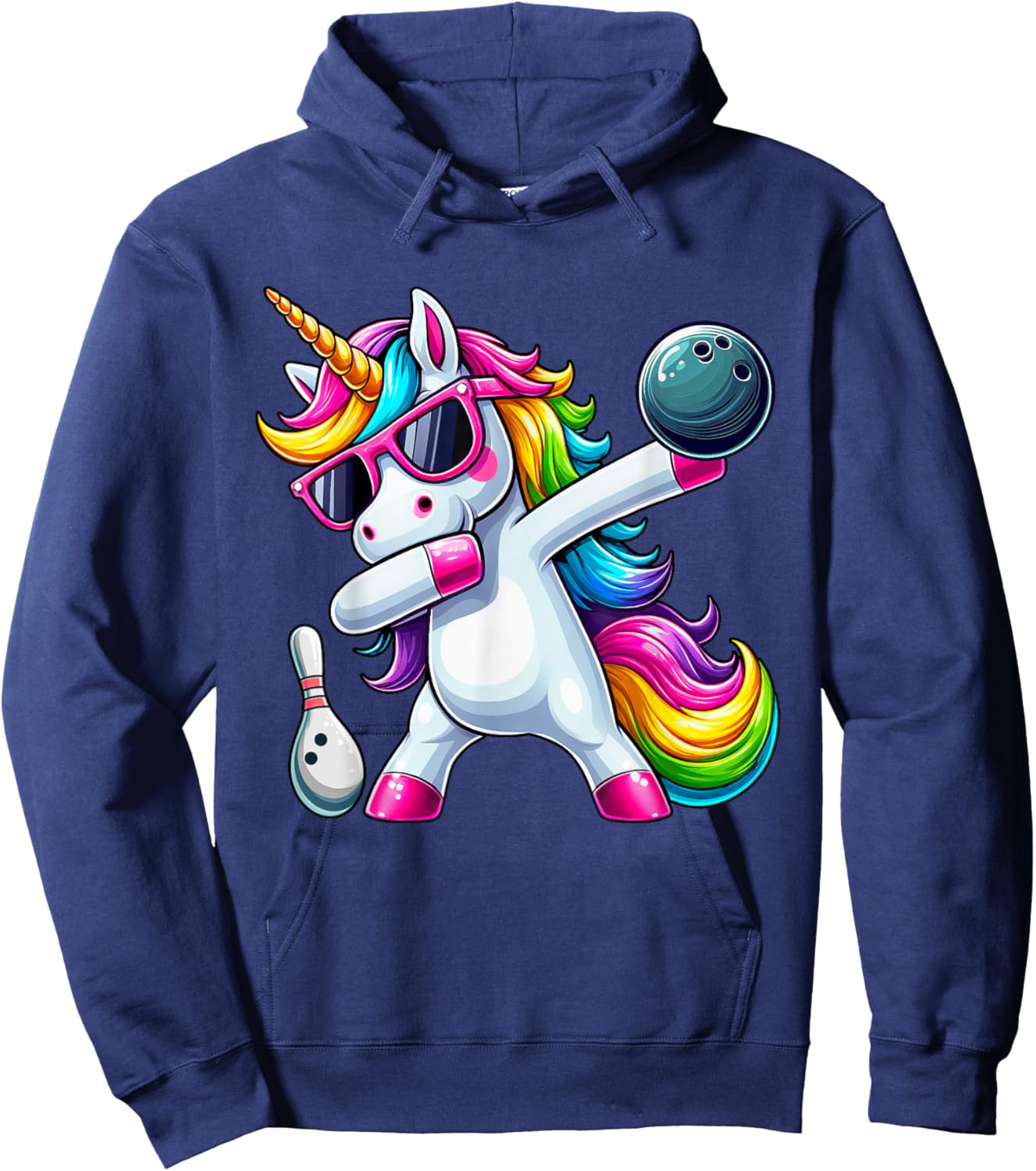 Birthday Girls Funny Dabbing Bowling Unicorn Dab Girls Hoodie - Hoodie | Navy