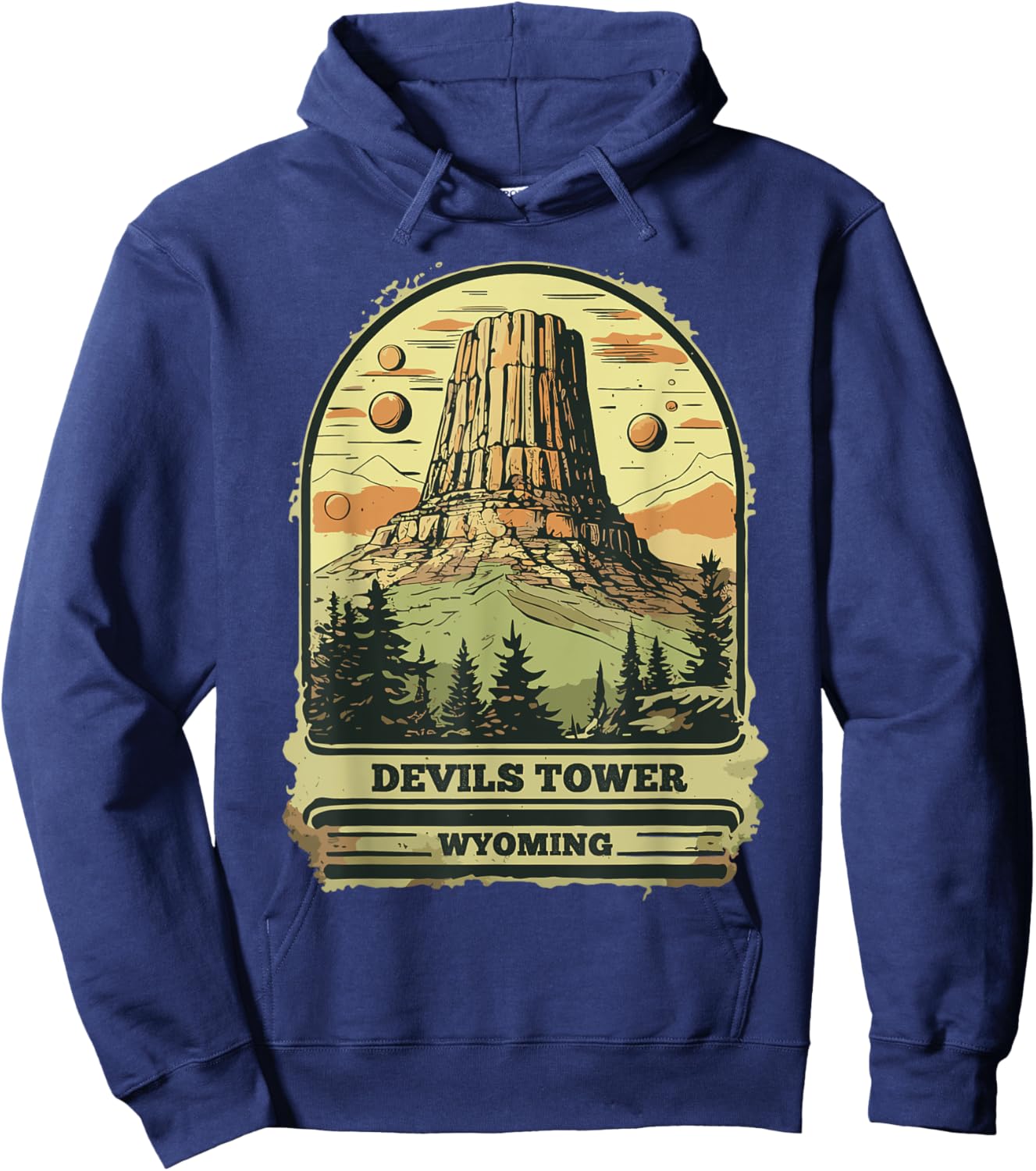 Devils Tower National Monument Wyoming Vintage Retro Travel Hoodie - Hoodie | Navy