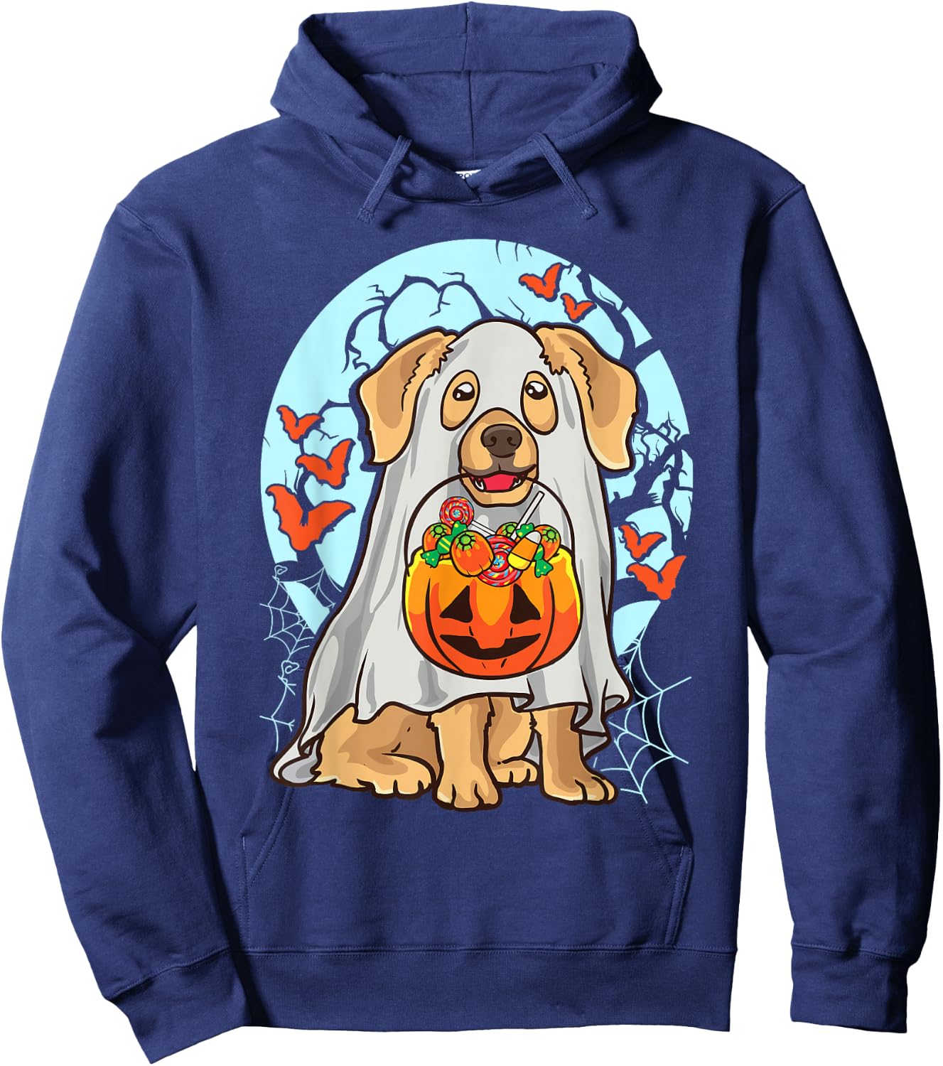 Cute Halloween Dog Ghost Costume Trick Treat Pumpkin Hoodie - Hoodie | Navy