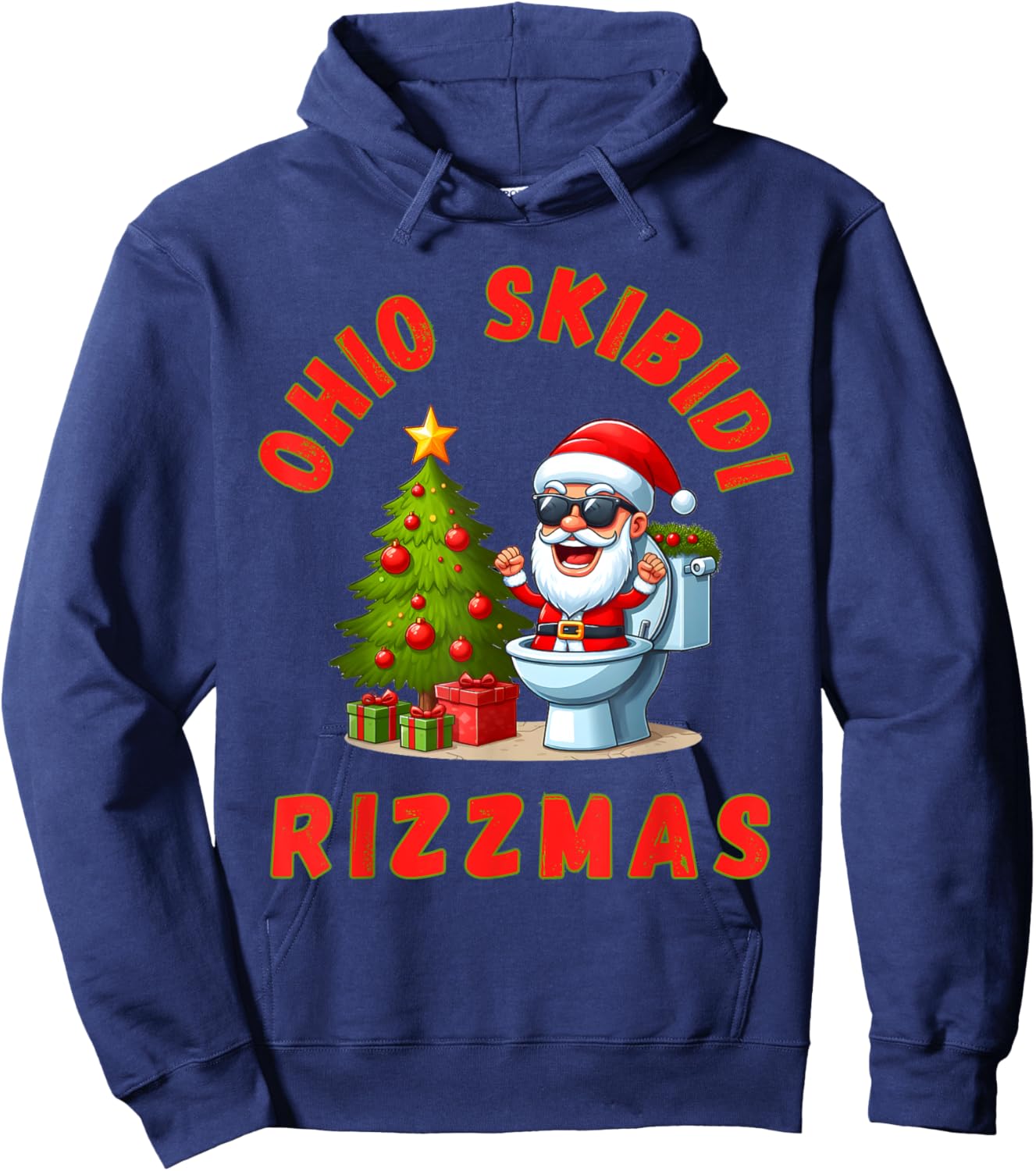Ohio Skibidi Rizzmas Funny Christmas Rizz Gyatt Rizz Santa Hoodie - Hoodie | Navy