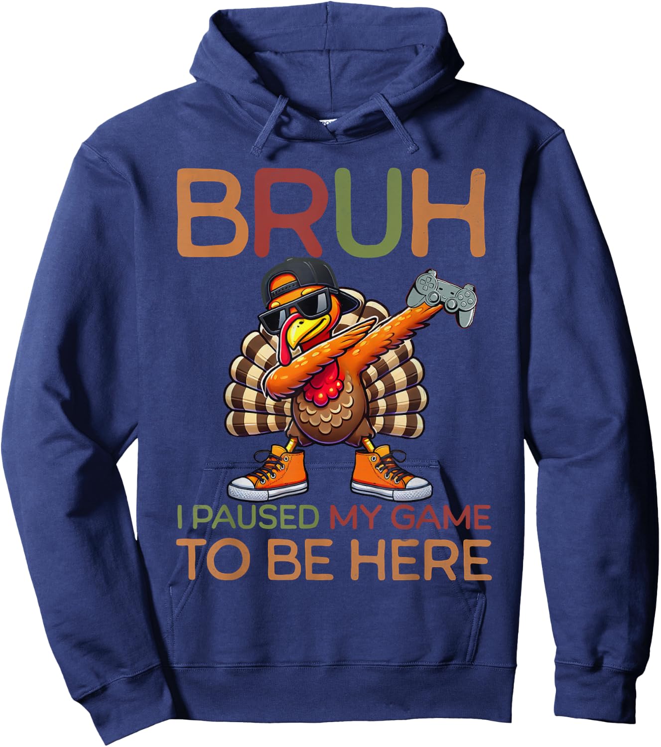 Bruh I Paused My Game To Be Here Thanksgiving Kid Boys Gamer Hoodie - Hoodie | Navy