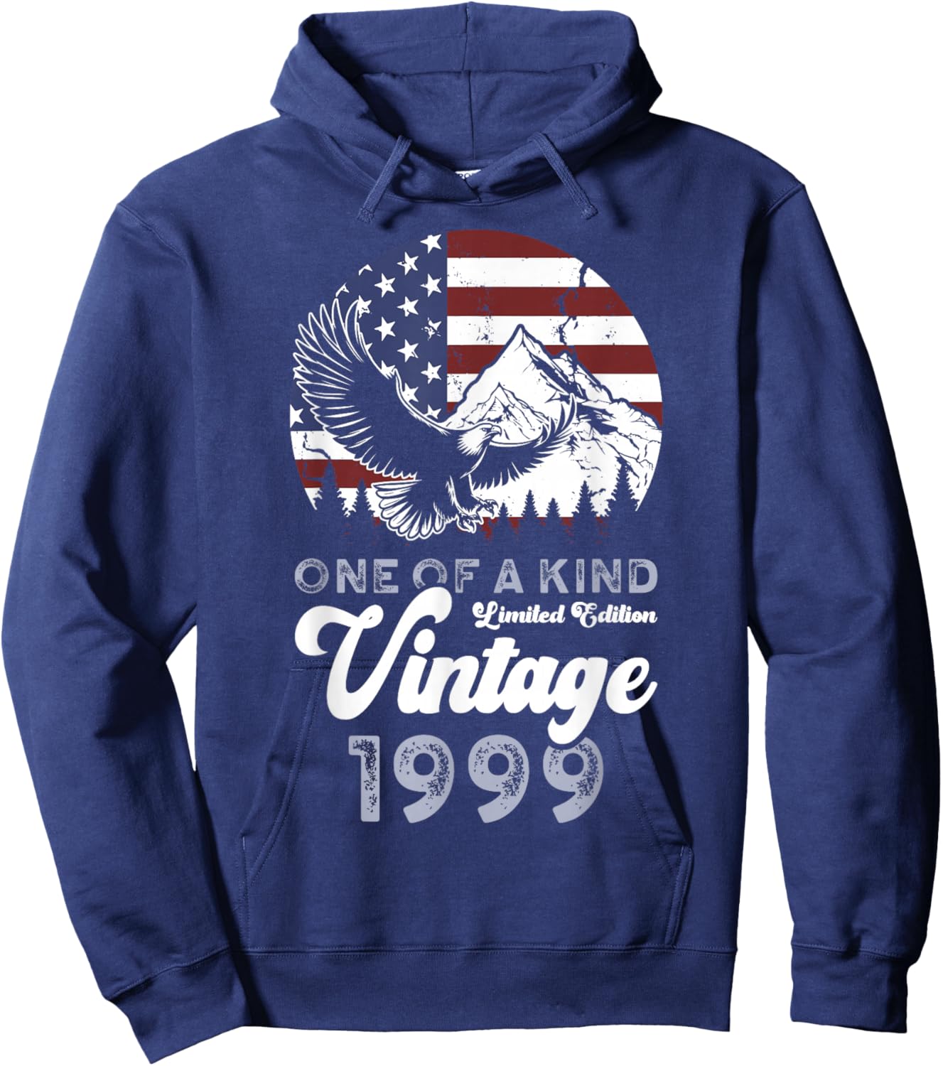 Vintage 1999 Patriotic Eagle 27th Birthday American Flag Hoodie - Hoodie | Navy
