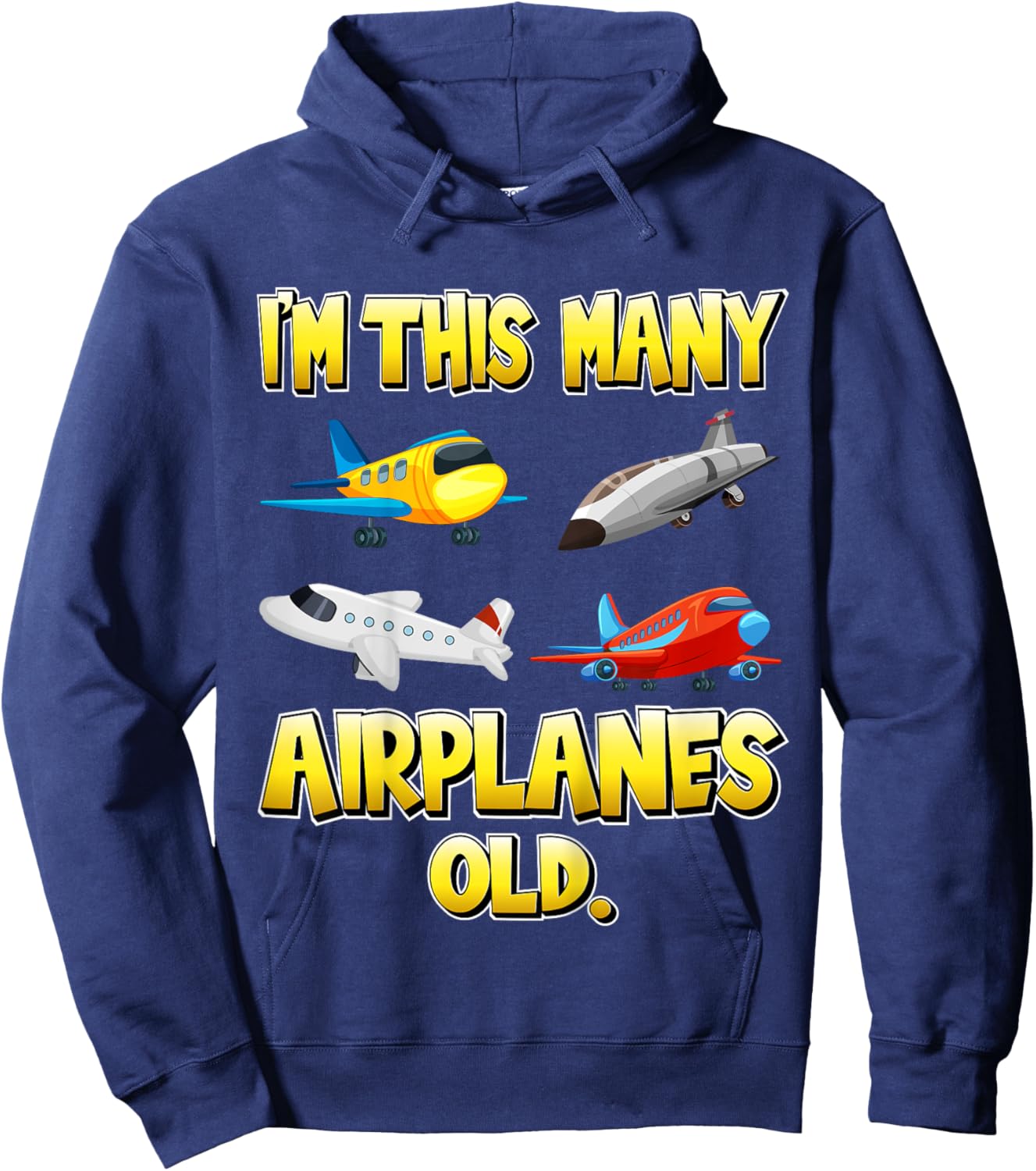 Kids I'm This Many Airplanes Old 4 Years Old 4th Birthday Kids Hoodie - Hoodie | Navy