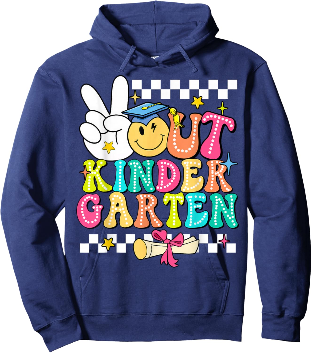 Peace Out Kinder Garten Graduation Funny Teacher Student Men Women Kids Hoodie - Hoodie | Navy